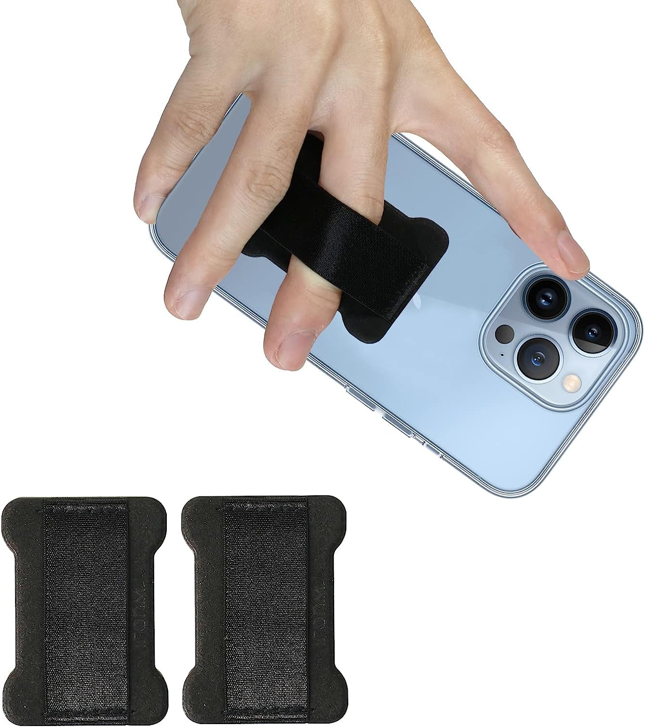 WUOJI Finger Strap Phone Holder - Phone Grip for Most Smartphones and Mini Tablets,Ultra Thin Anti-Slip Universal Cell Phone Grips Band Holder for Back of Phone -2Pack(Gold)  WUOJI Black  