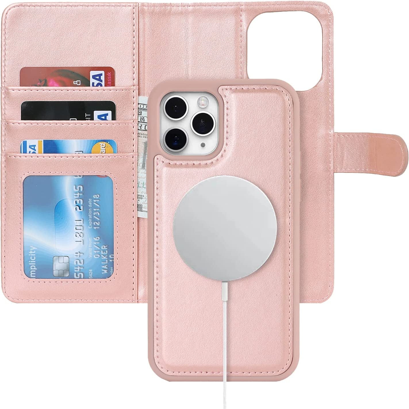 Ｈａｖａｙａ Iphone 13 Pro Max Wallet Case Magsafe,Iphone 12 Pro Max Wallet Case Detachable Magnetic,Iphone 13 Pro Max Phone Case Wallet with Card Holder for Women,Flip Magnetica Cover for Men-Blue  Ｈａｖａｙａ Rose Gold iPhone 12/12 Pro 