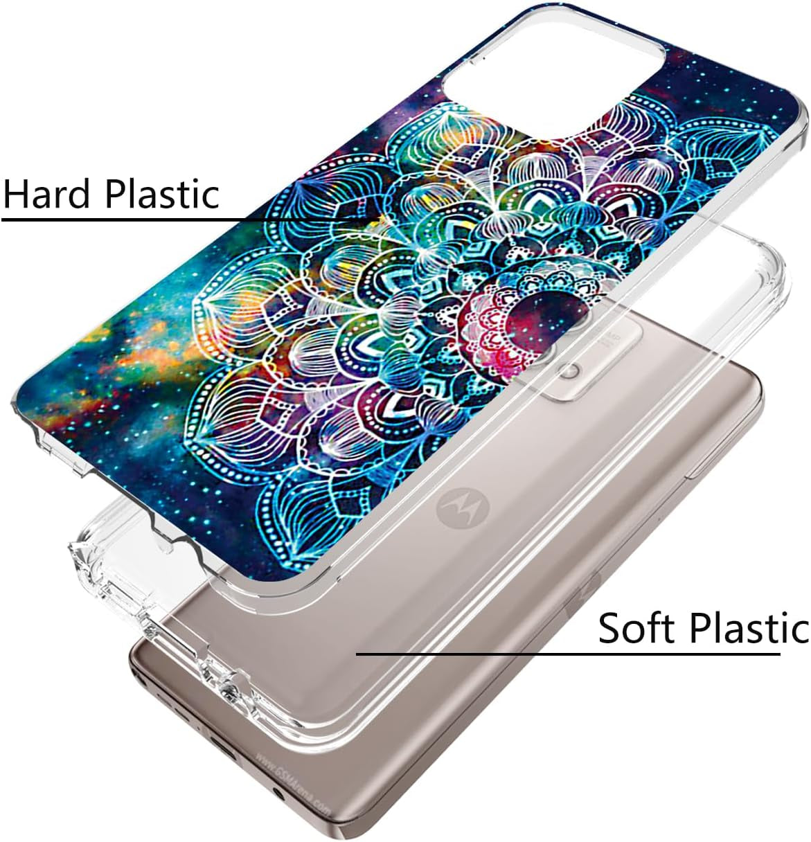For Moto G Stylus 5G (2023) Case,Tempered Glass Screen Protector, Shockproof Drop Protective 2 in 1 Hybrid Hard PC Soft TPU Case for Motorola Moto G Stylus 5G (2023) (Mandala)  DDTKZC   