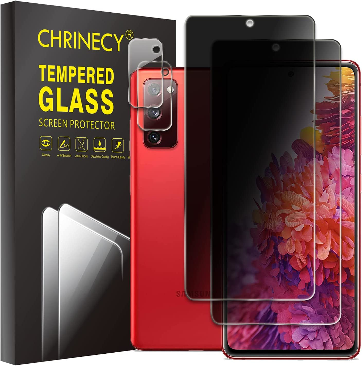 CHRINECY [4 Pack] 2 Pack Privacy Screen Protector for Samsung Galaxy S20 FE with 2 Pack Camera Lens Protector, 9H Hardness Tempered Glass Screen Protector, anti Spy anti Peeping  CHRINECY   