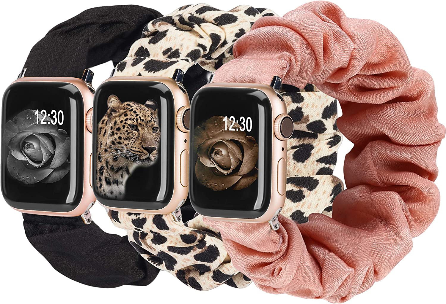 TOYOUTHS 3 Packs Compatible with Apple Watch Band Scrunchies 49Mm(Ultra)/45Mm/44Mm/42Mm Cloth Soft Pattern Printed Fabric Bracelet Women Iwatch Elastic Scrunchy Band Series SE 8 7 6 5 4 3 2 1 S/M  TOYOUTHS   