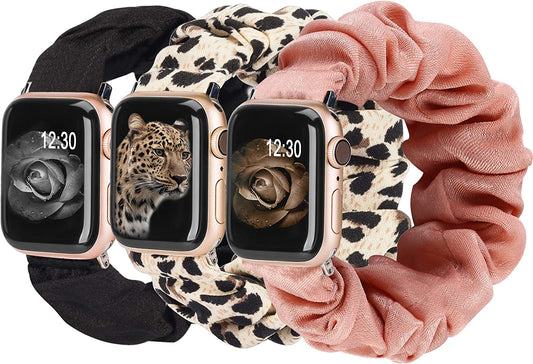 TOYOUTHS 3 Packs Compatible with Apple Watch Band Scrunchies 49Mm(Ultra)/45Mm/44Mm/42Mm Cloth Soft Pattern Printed Fabric Bracelet Women Iwatch Elastic Scrunchy Band Series SE 8 7 6 5 4 3 2 1 S/M  TOYOUTHS   