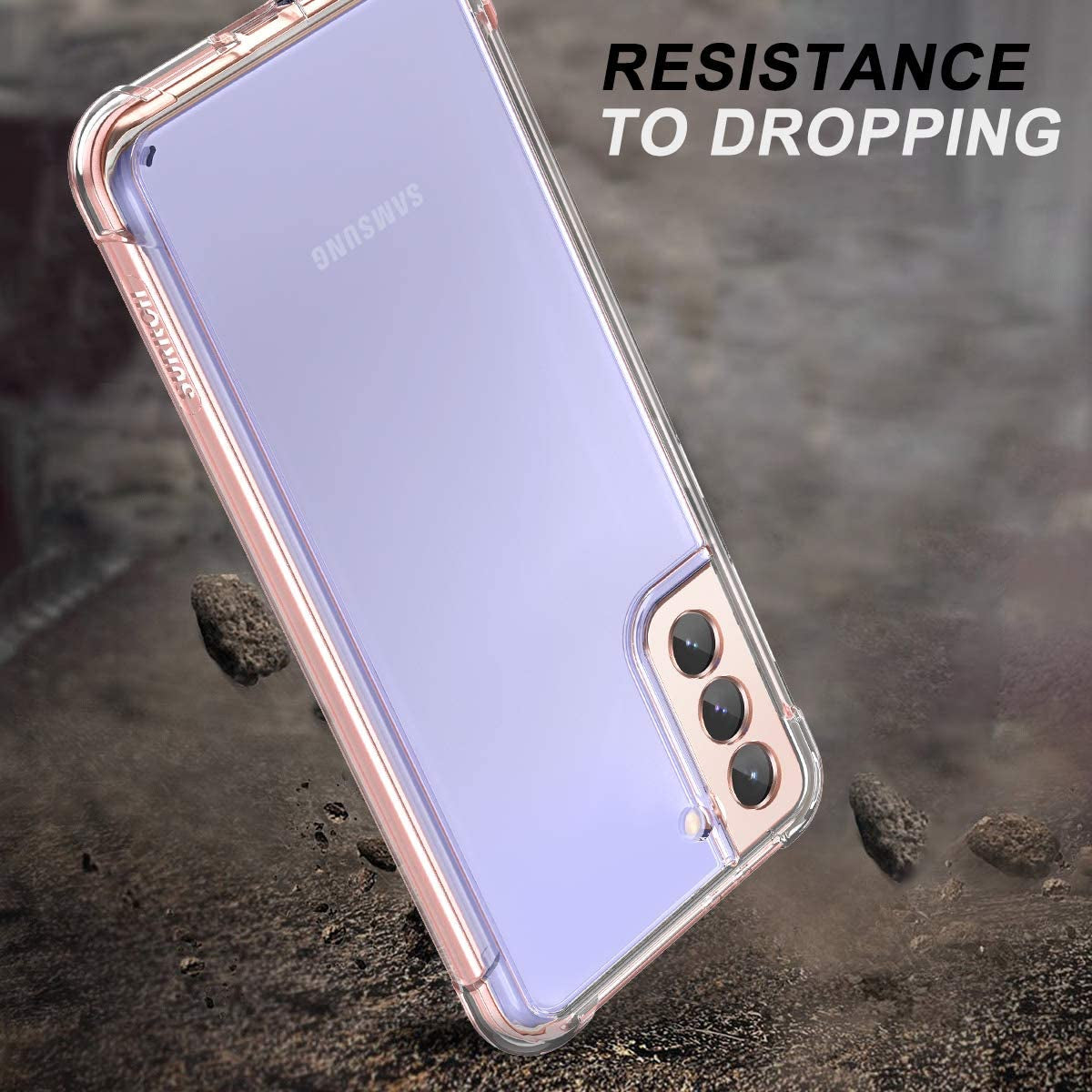 SURITCH for Samsung Galaxy S21 Clear Case 6.2" (Only), [Built-In Screen Protector] Full Body Protective Hard Shell+Soft TPU Phone Case for Samsung S21 -(Rose Gold Edge)  SURITCH   