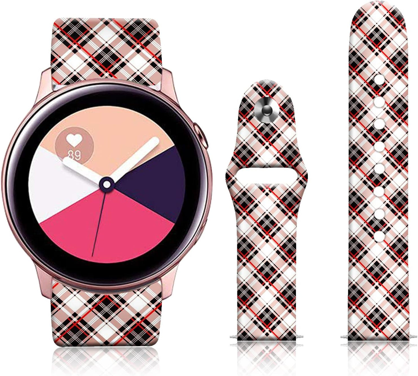 20MM Silicone Sport Bands Compatible for Samsung Galaxy Watch 4 40Mm 44Mm/Classic 42Mm 46Mm/Watch 3 41Mm, Active 2 Watch Bands /Gear S2, FTFCASE Turquoise Pattern Strap for Women Men Girls  FTFCASE Classic Plaid  