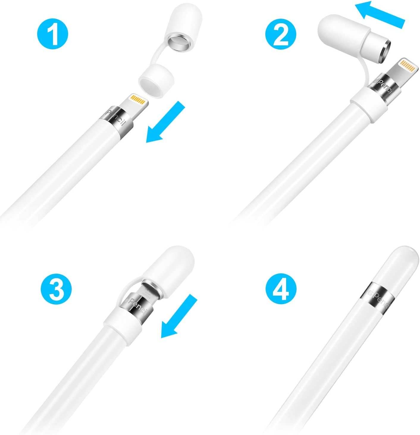 Hiicopa Magnetic Replacement Cap for Apple Pencil 1St Generation - with Silicone Protective Cap Holder (White)  HIETON   