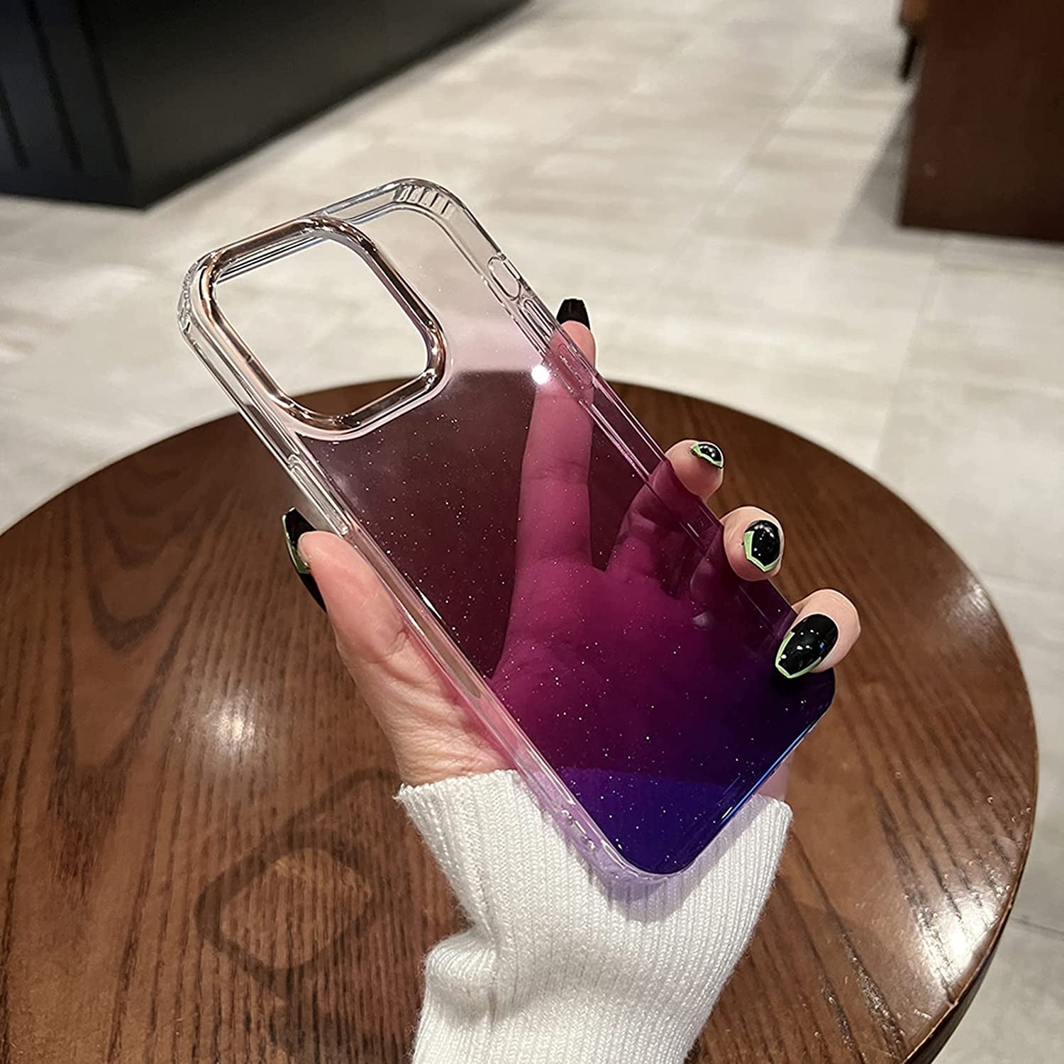 Uioeua Compatible with Iphone 14 Pro Max Case for Women Girls,Luxury Shiny Fashion Gradient Glitter Bling Cute Clear Acrylic Plate Shockproof Case for Iphone 14 Pro Max(Gradient Purple)  Uioeua   