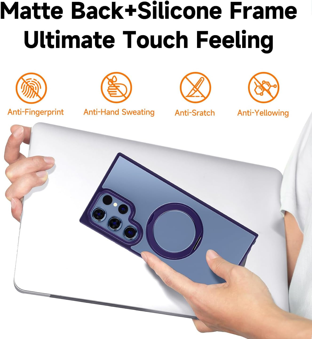 MAGIC JOHN Magnetic Case for Samsung Galaxy S22 Ultra Case [Compatible with Magsafe] [With Rotatable Magnetic Metal Stand][Military Grade Shockproof][Anti Yellowing] Matte Back Soft Edge,Purple  MAGIC JOHN   