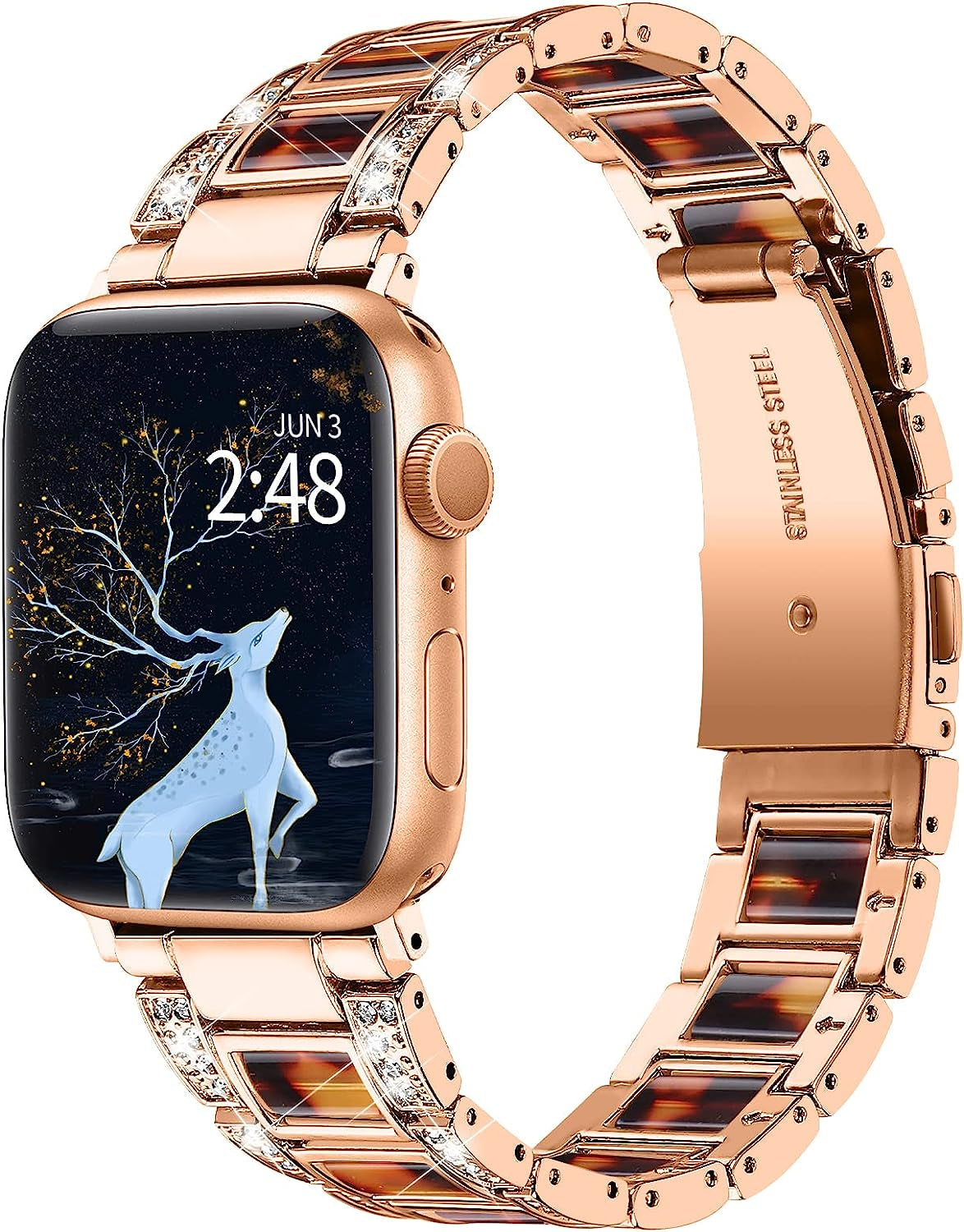 BEIZIYE Resin Bands Compatible with Apple Watch Ultra Band 49Mm 45Mm 44Mm 42Mm 41Mm 40Mm 38Mm Women, Thin Light Slim Resin Strap Bracelet Wristband Is for Iwatch Ultra Series 8 7 6 5 4 3 2 1 SE  BEIZIYE Rose gold and Leopard print 38mm/40mm/41mm 
