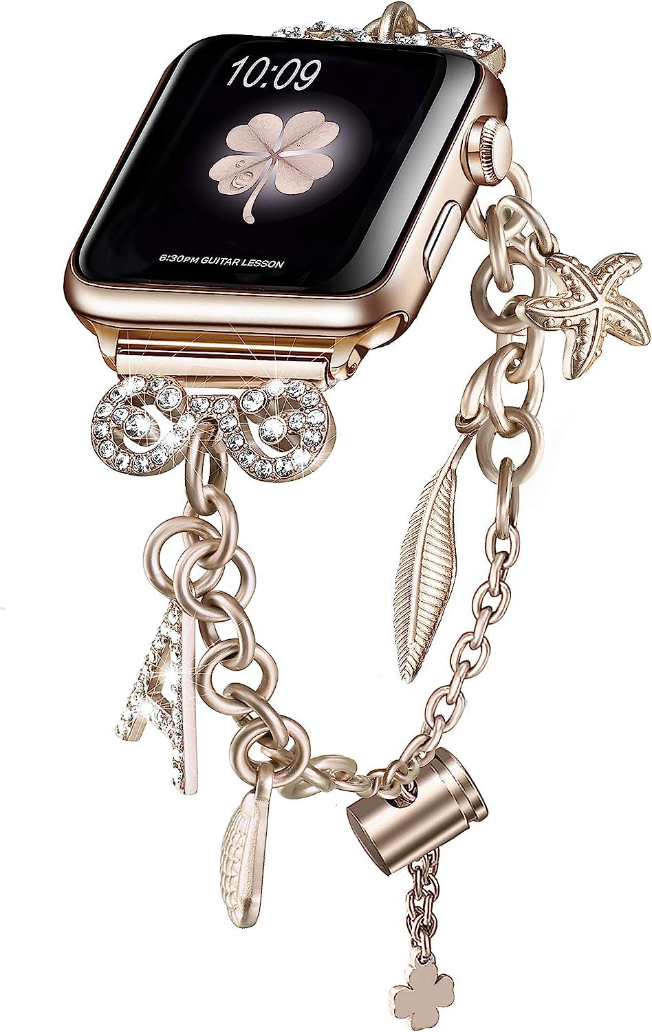 Secbolt Bling Bands Compatible with Apple Watch Bands 38Mm 40Mm 41Mm 42Mm 44Mm 45Mm Iwatch Series 8/7/6/5/4/3/2/1/SE, Women'S Interchangeable Charms Adjustable Bracelet  Secbolt Champagne Gold 38mm/40mm/41mm 