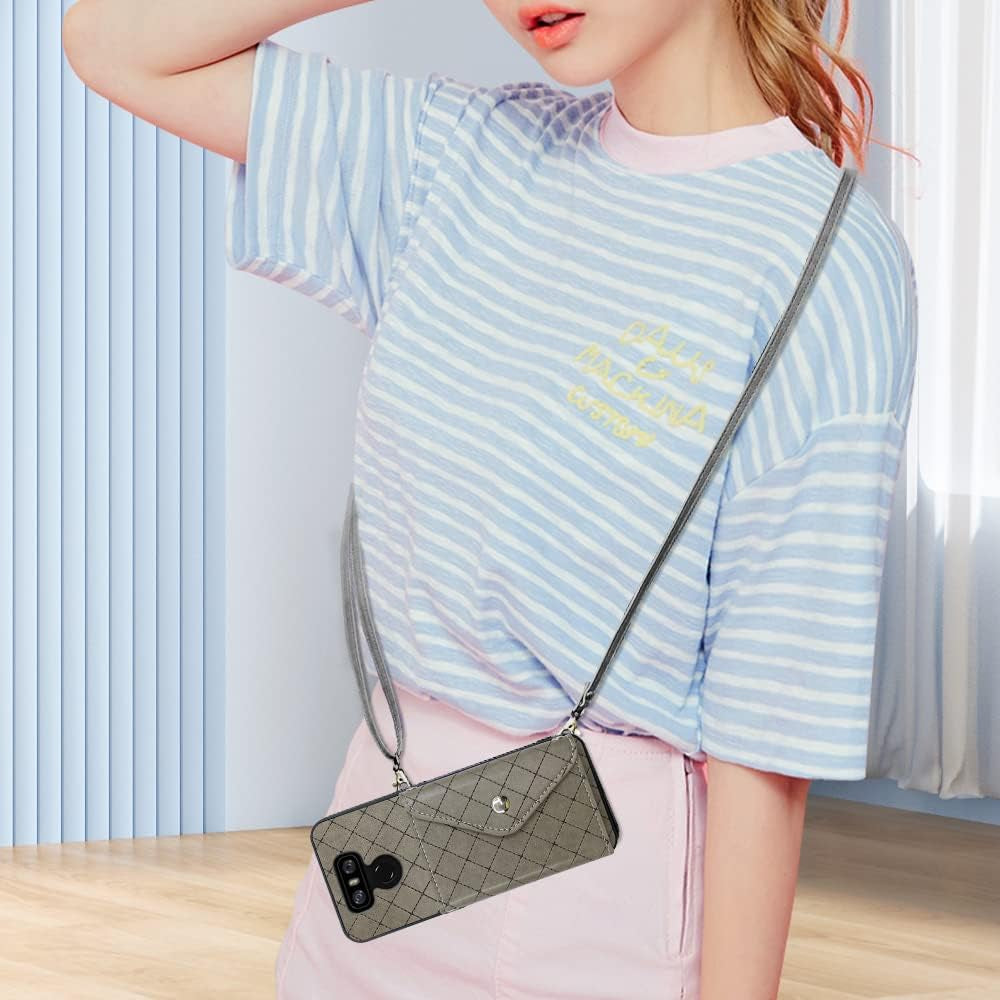 ELISORLI Compatible with LG G6 Wallet Cover with Crossbody Shoulder Strap Stand Leather Credit Card Holder Lanyard Phone Cover for LGG6 Thinq LG6 Thin Q G 6 plus G6+ 6G VS988 H872 Women Girl Grey  ELISORLI   