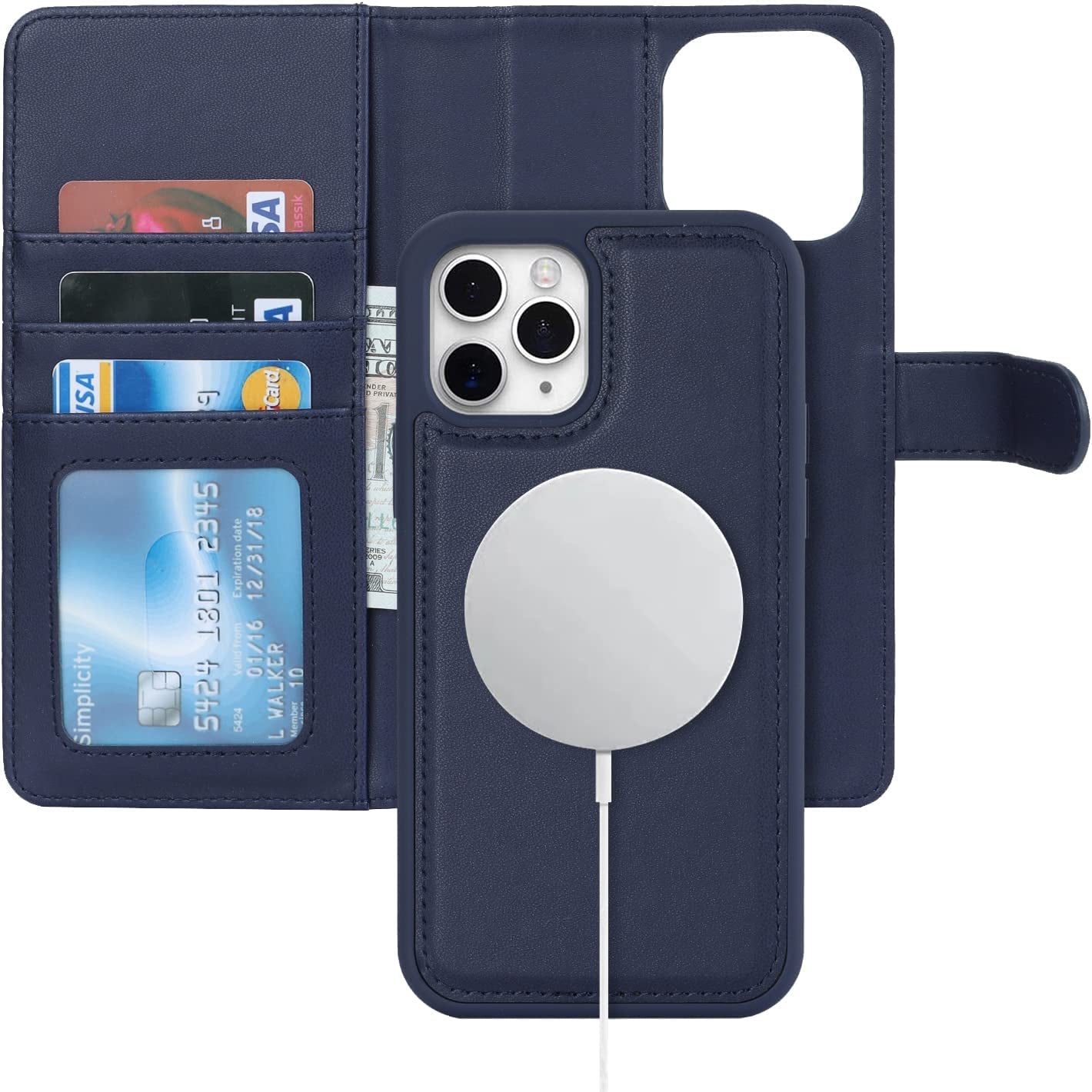 Ｈａｖａｙａ Iphone 13 Pro Max Wallet Case Magsafe,Iphone 12 Pro Max Wallet Case Detachable Magnetic,Iphone 13 Pro Max Phone Case Wallet with Card Holder for Women,Flip Magnetica Cover for Men-Blue  Ｈａｖａｙａ Blue iPhone 12/12 Pro 