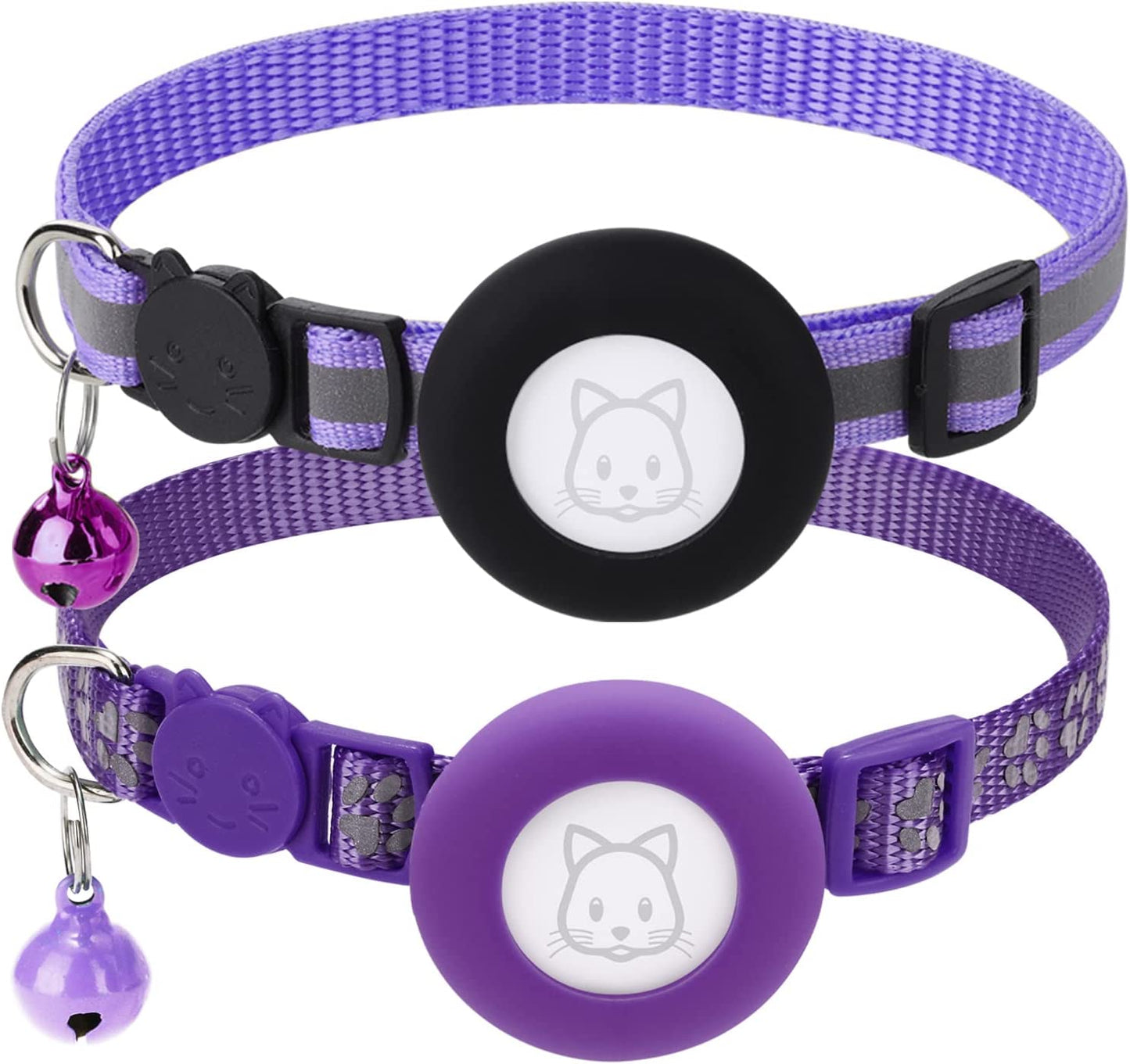 2Pack Airtag Cat Collars, Reflective Air Tag Cat Collar with Breakaway Safety Buckle and Bell, Adjustable Cat Collar with Airtag Holder Compatible with Apple Airtag for Small Pets (Black)  SimpleThings Purple  