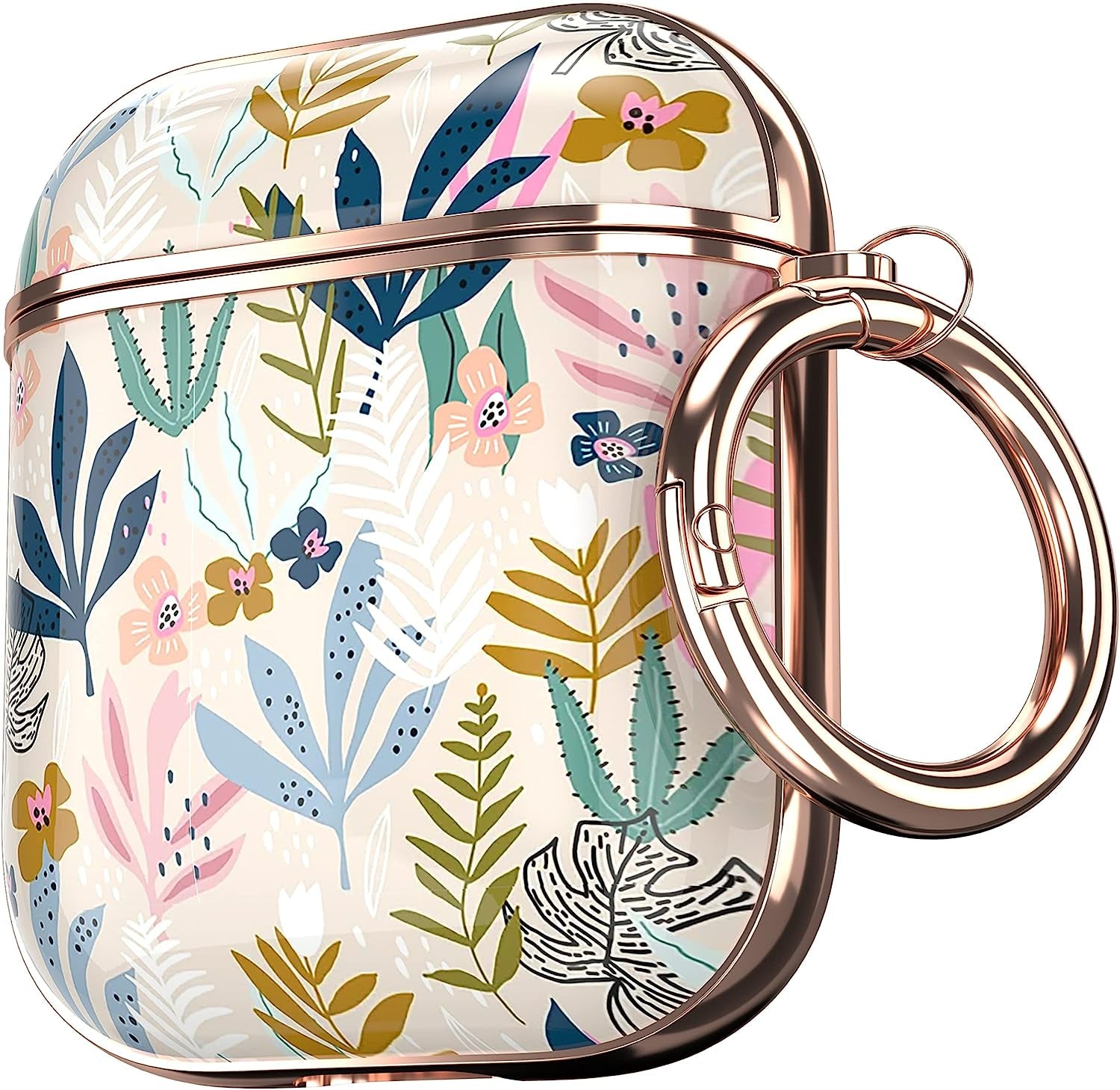 Maxjoy for Airpods Case Cover, Flower Airpod Case Hard Protective Shockproof Cute Air Pod 2 Case for Women Men with Keychain Clip for Airpod 2Nd 1St Generation Charging Case 2&1, Floral  Maxjoy Pink + Blue  