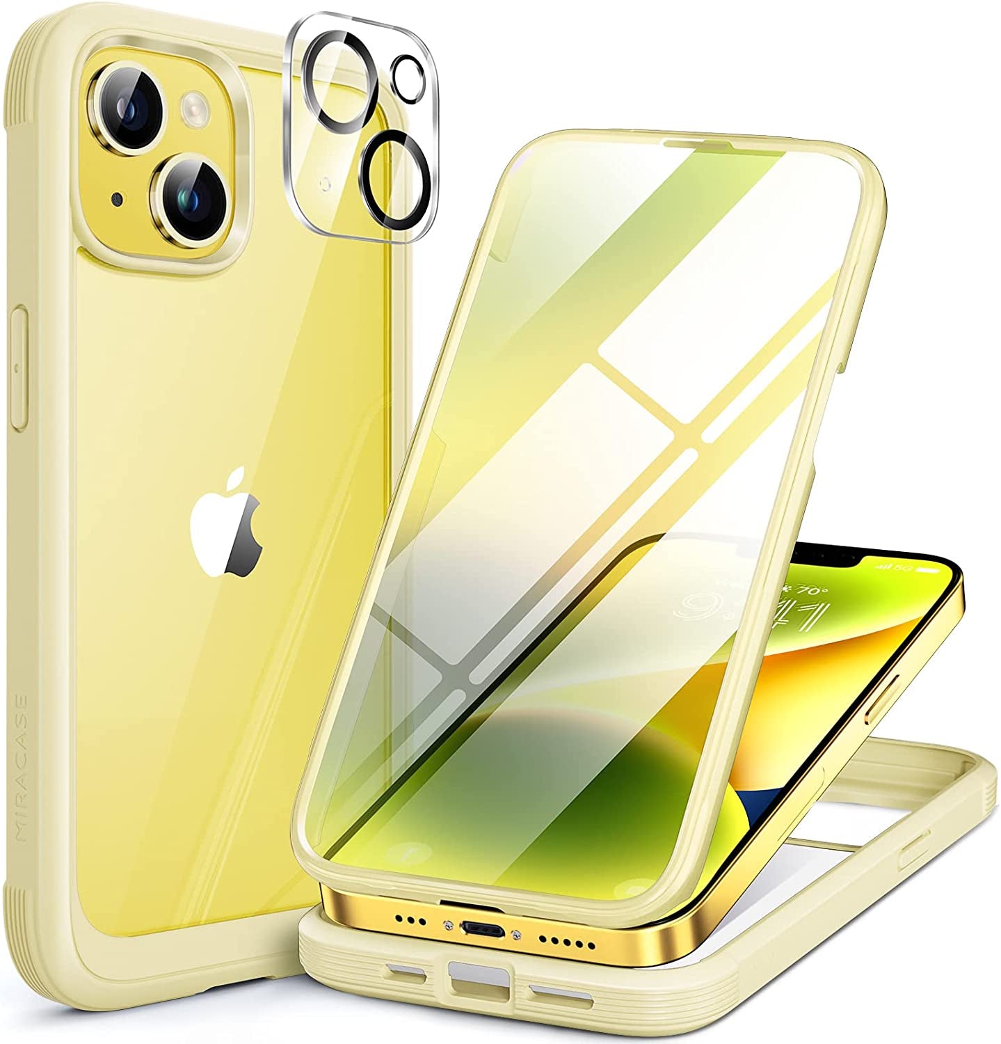 Miracase Glass Series Designed for Iphone 14 Case 6.1 Inch, 2023 Upgrade Full-Body Clear Bumper Case with Built-In 9H Tempered Glass Screen Protector and Camera Lens Protector,Purple  Miracase Creamy Yellow  