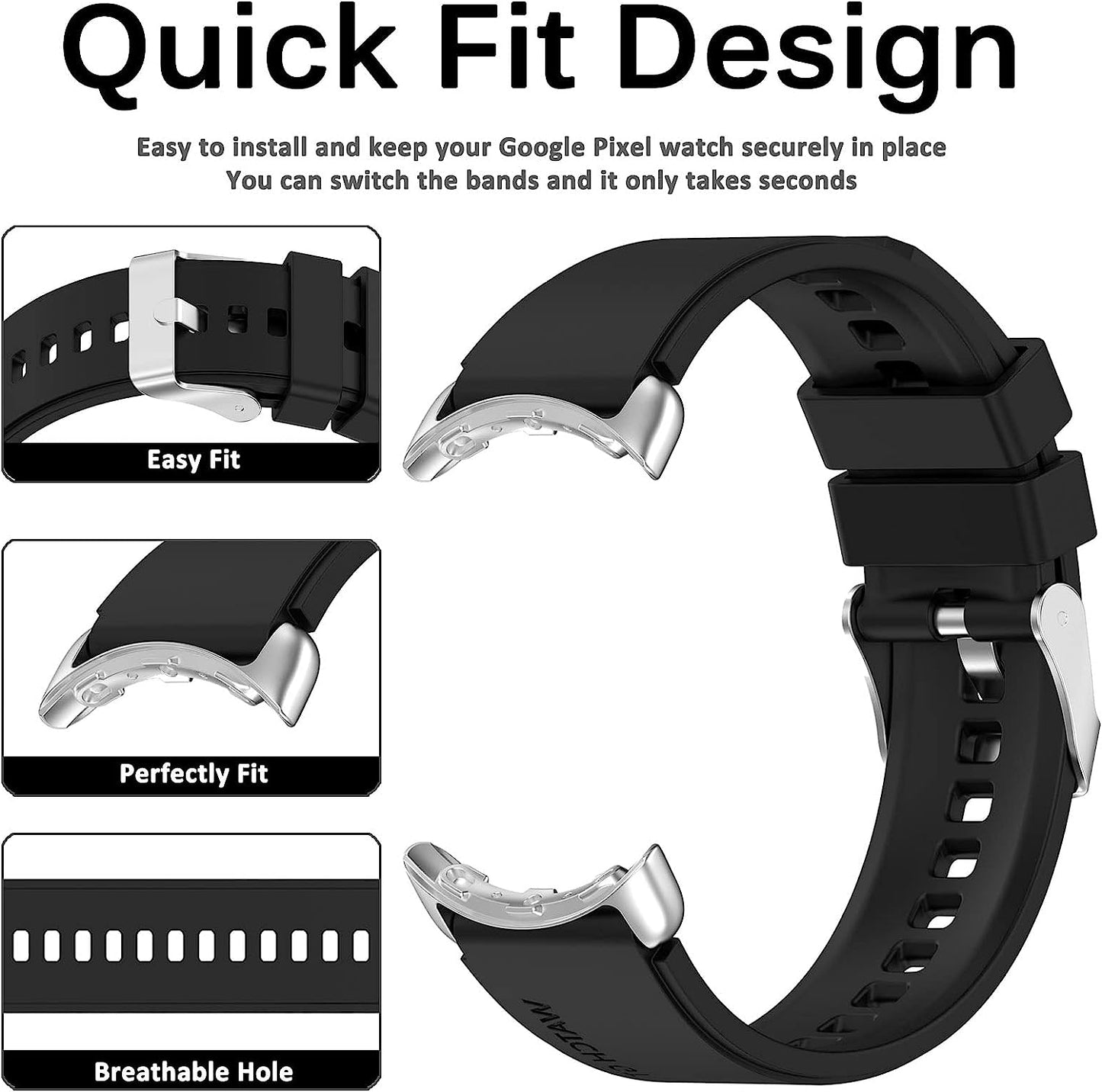 Miimall Compatible for Google Pixel Watch Bands, Pixel Watch Band for Men Women, Waterproof Soft Silicone Strap, Lightweight Sport Wristband Strap for Google Pixel Watch (Black)  Miimall   