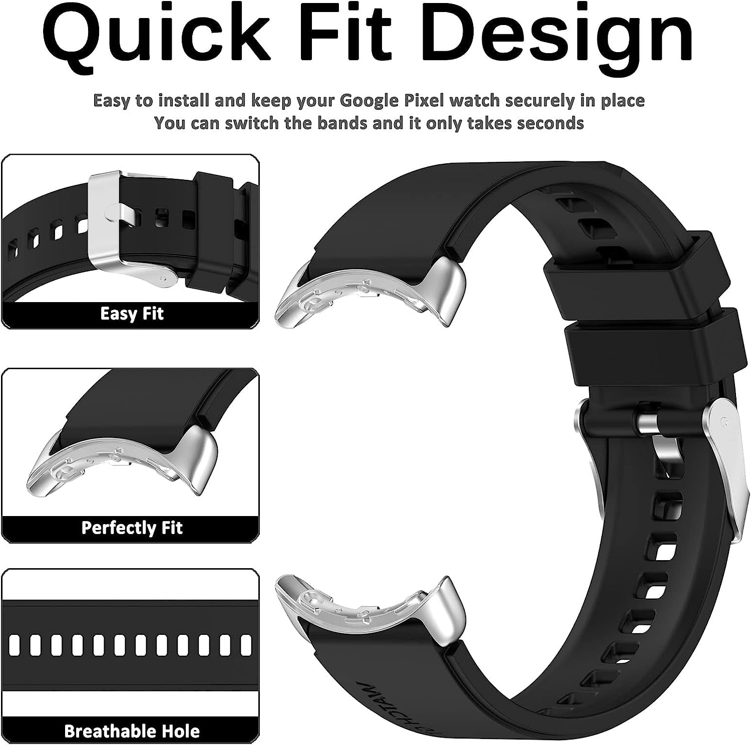 Miimall Compatible for Google Pixel Watch Bands, Pixel Watch Band for Men Women, Waterproof Soft Silicone Strap, Lightweight Sport Wristband Strap for Google Pixel Watch (Black)  Miimall   