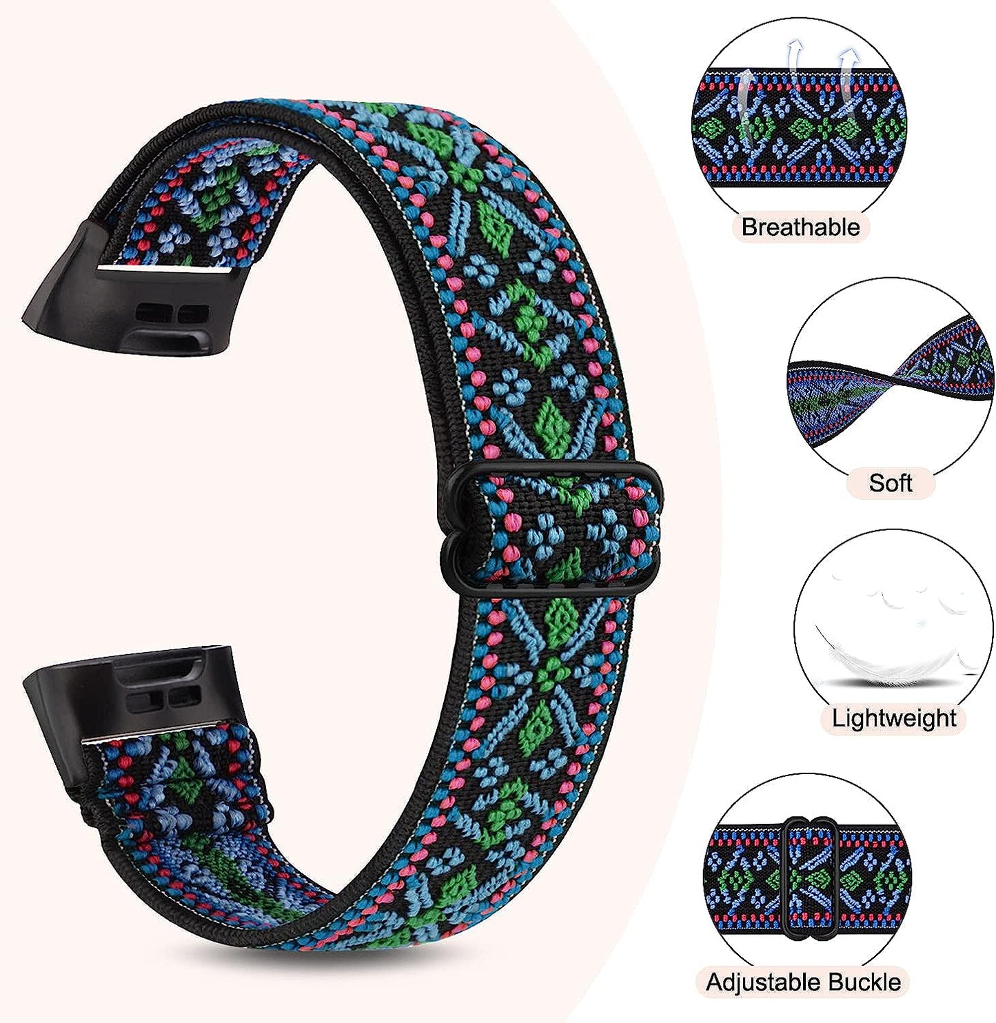 [3 Pack] Adjustable Elastic Bands Compatible with Fitbit Charge 4 / Charge 3 / Charge 4 SE Soft Stretchy Loop Bracelet Women Men Replacement Wristbands  Amzpas   