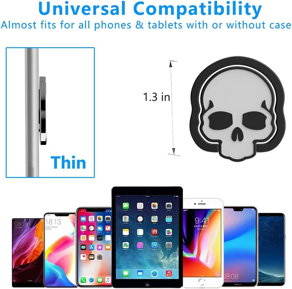 VOVIGGOL Skull Cell Phone Ring Holder for Magnetic Car Mount, 360° Rotation Metal Phone Ring Grip Phone Ring Stand Phone Ring Finger Kickstand Compatible with All Smartphones (White)  VOVIGGOL   