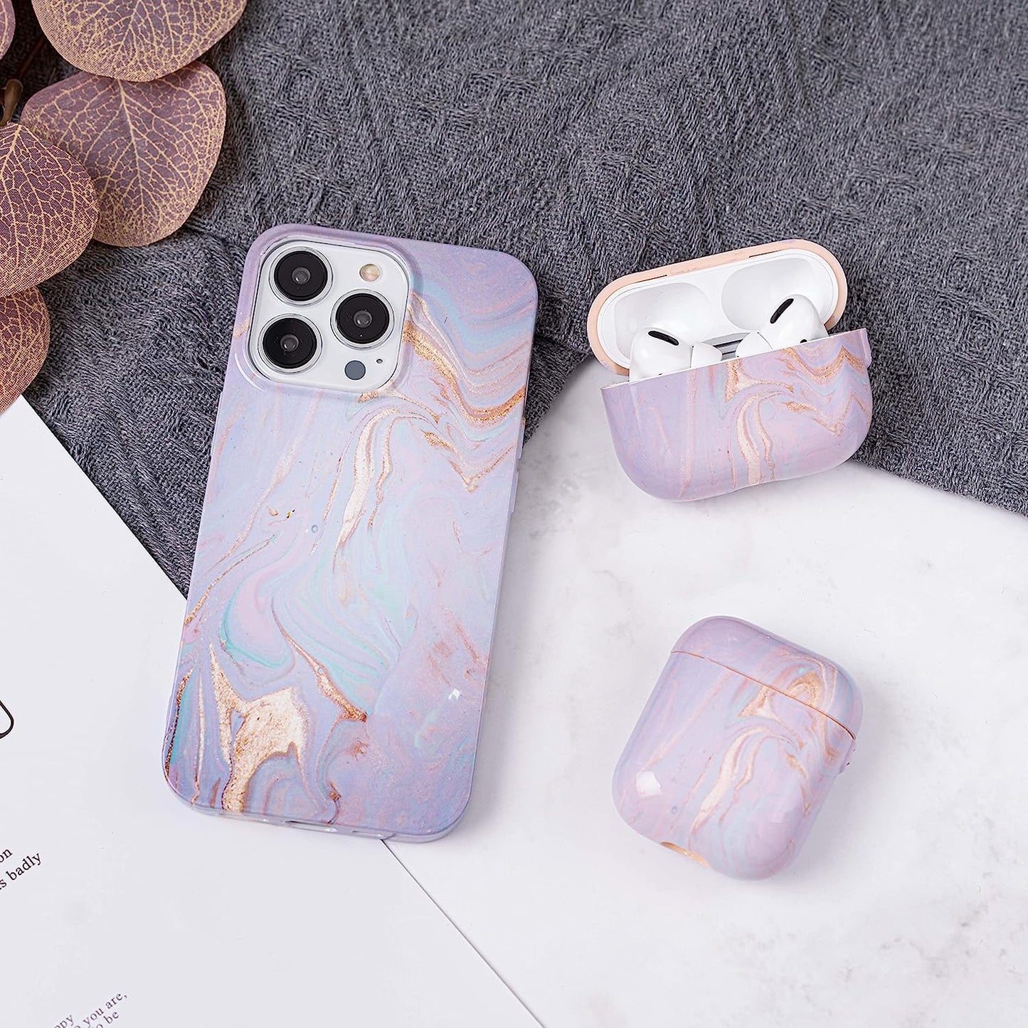 ZARLLUIT Purple Marbled Airpods Case - Airpods 2/1 Marble Decals Case, Water Paste Process Soft Flexible TPU Purple Marble Protective Cover for Apple Airpods 2/1- Only Airpod Case in Box  ZARLLUIT   