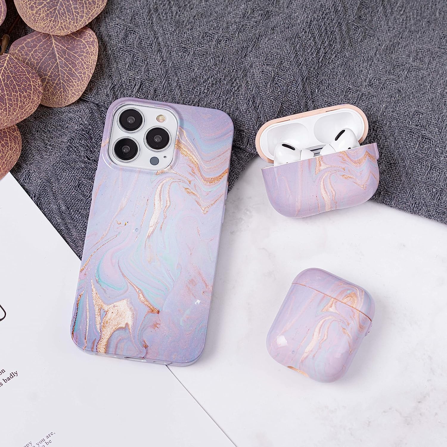 ZARLLUIT Purple Marbled Airpods Case - Airpods 2/1 Marble Decals Case, Water Paste Process Soft Flexible TPU Purple Marble Protective Cover for Apple Airpods 2/1- Only Airpod Case in Box  ZARLLUIT   