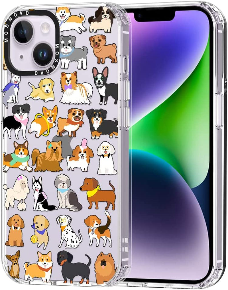 MOSNOVO Compatible with Iphone 14 Case, [Buffertech 6.6 Ft Drop Impact] [Anti Peel off Tech] Clear TPU Bumper Women Girl Phone Case Cover with Bloosom Floral Designed for Iphone 14 6.1"  MOSNOVO Cute Dog  