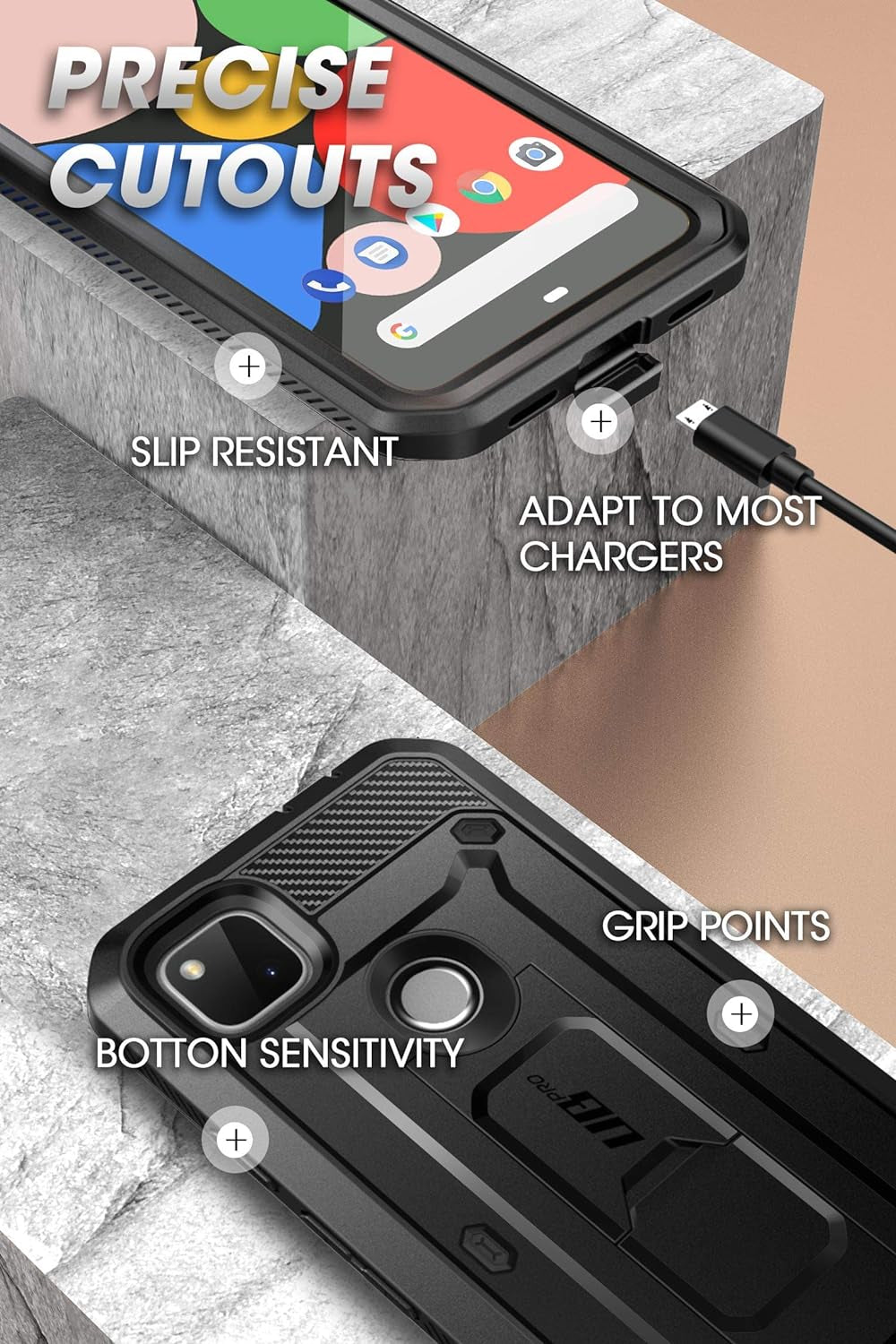 SUPCASE Unicorn Beetle Pro Series Case for Google Pixel 4A (2020 Release), Full-Body Rugged Holster Case with Built-In Screen Protector (Black)  SUPCASE   