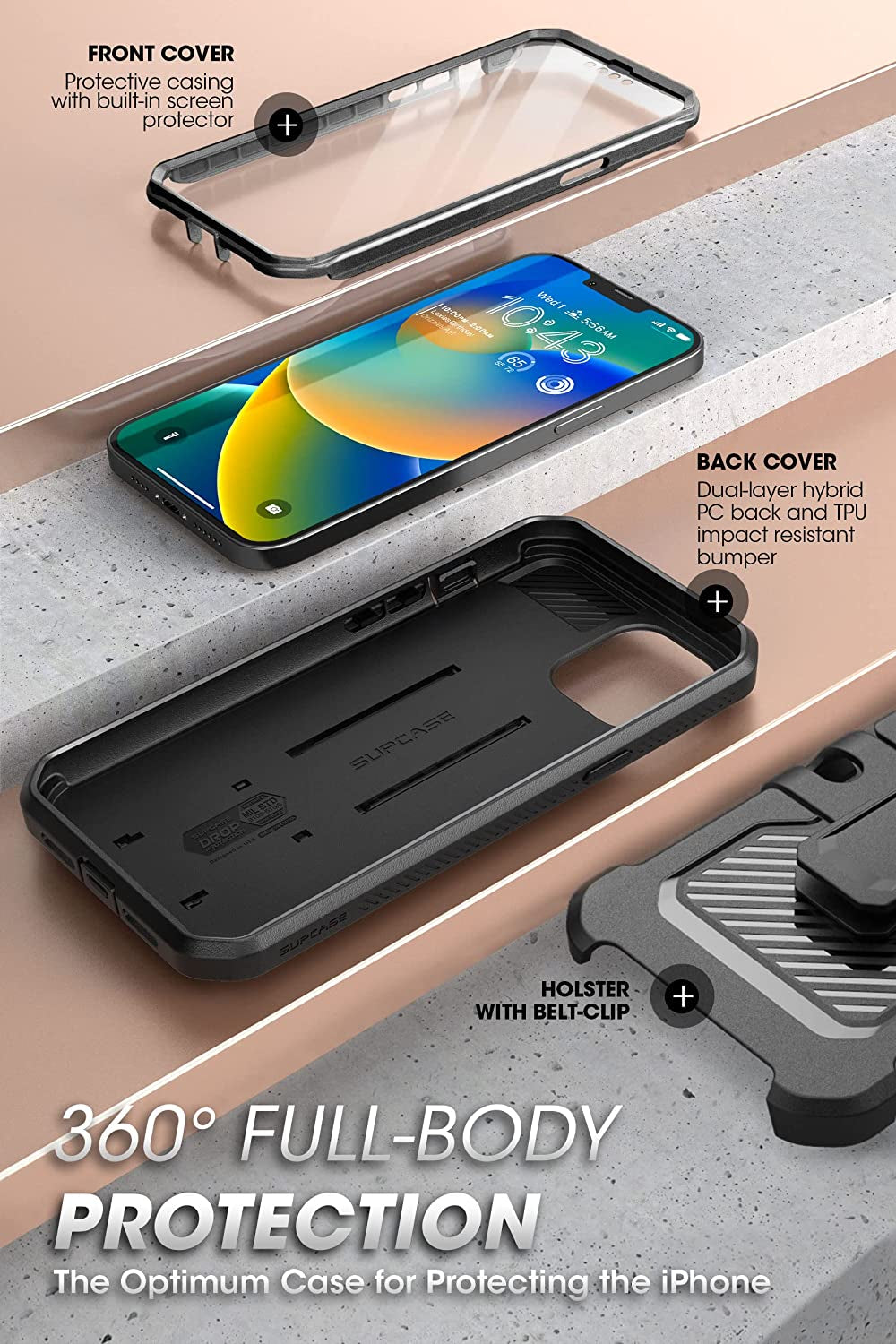 Supcase Outdoor Case for Iphone 14 plus (6.7 Inch) Mobile Phone Case 360 Degree Case Bumper Protective Cover [Unicorn Beetle Pro] with Screen Protector 2022 Edition (Black)  SUPCASE   