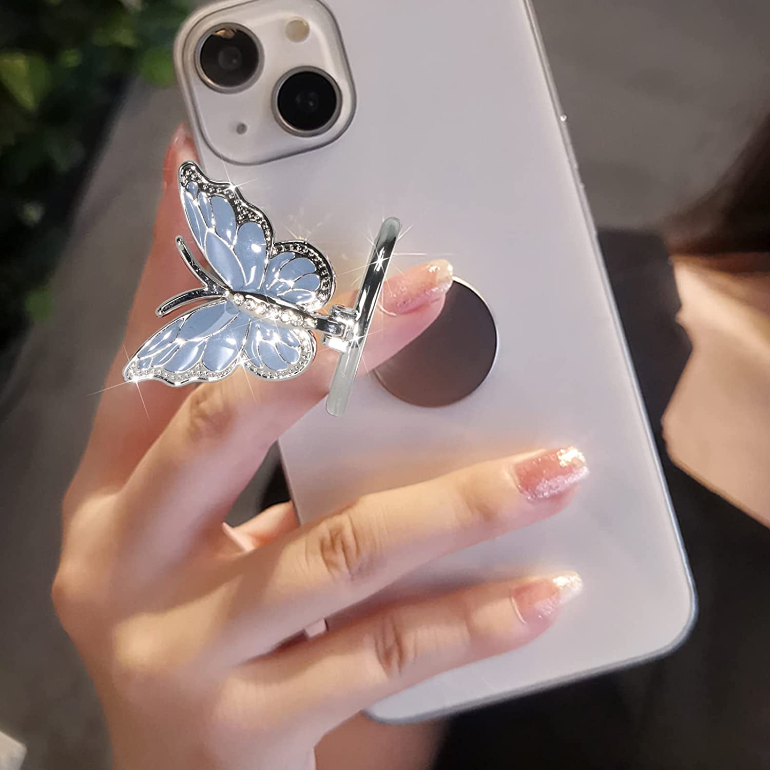 LSL Cute Butterfly Cell Phone Ring Holder 360°Rotation Metal Finger Stand Kickstand Universal Compatible with Iphone Samsung Galaxy LG Google Pixel Ipad Three Pack Pink Blue Purple Pretty Butterfly  LSL Gray  