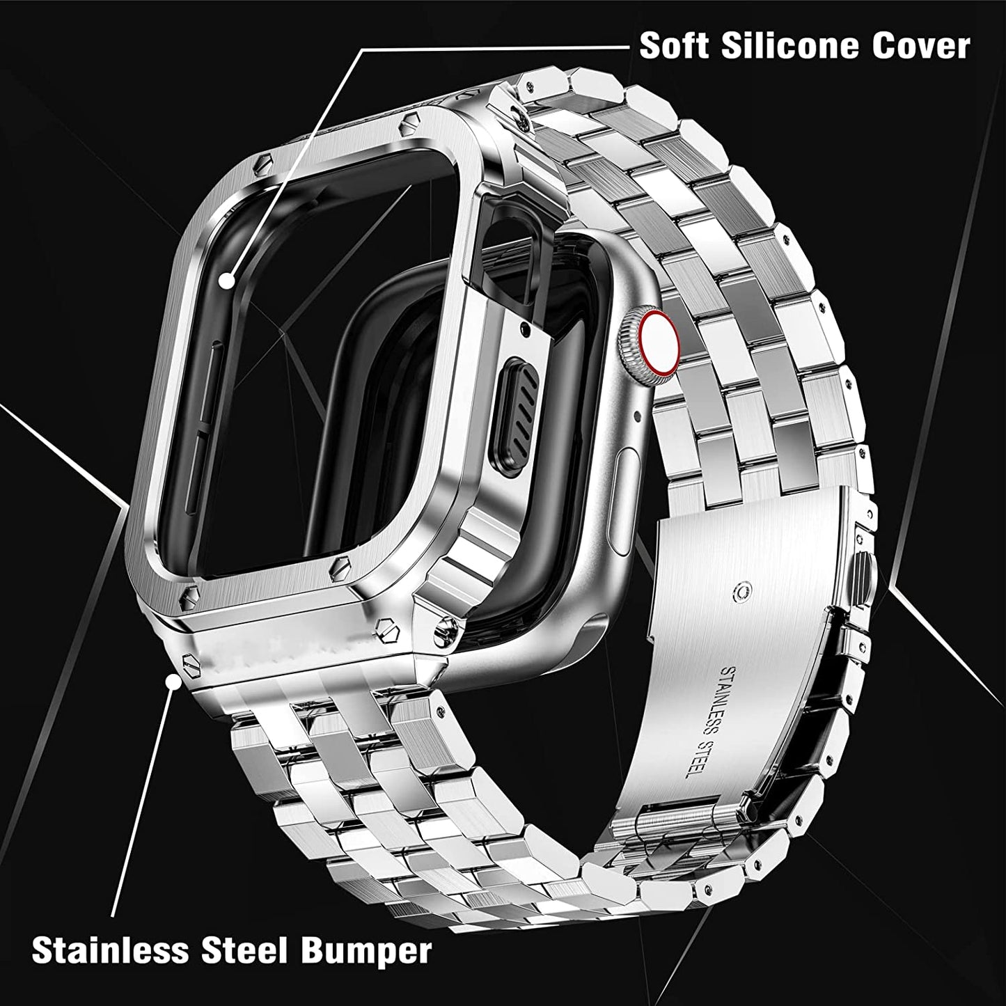 SUPLINK Stainless Steel Case with Band Compatible Apple Watch Bands 40Mm/41Mm/44Mm/45Mm/49Mm,Metal Rugged Protector Cover Bumper Strap for Iwatch Ultra Series 8/7/6/5/4/SE for Men  SUPLINK   