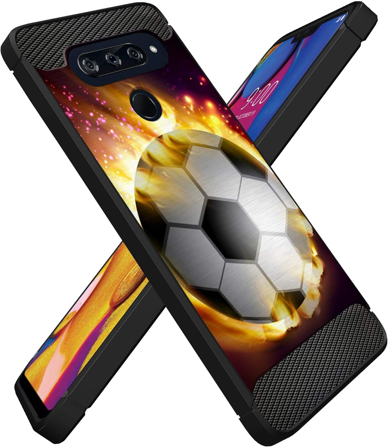 Casesondeck Sports Case Compatible with LG V40 Thinq- Flex Max Matte TPU Perfect Fitted Case Slim and Elegant (Soccer Fire)  CasesonDeck   