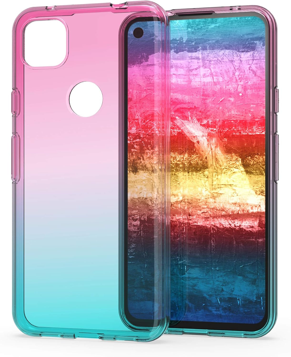 Kwmobile Case Compatible with Google Pixel 4A 5G - Case Transparent Gradient Phone Cover - Bicolor Dark Pink/Blue/Transparent  kwmobile   
