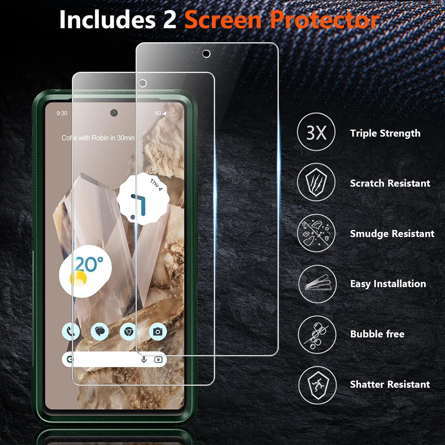 Justcool for Google Pixel 8 Case, with [2 Pcs Screen Protectors] [10FT Drop Protection] Dual Layer Full Body Heavy Duty Protective Case for Google Pixel 8 6.2 Inch,Dark Green  Justcool   