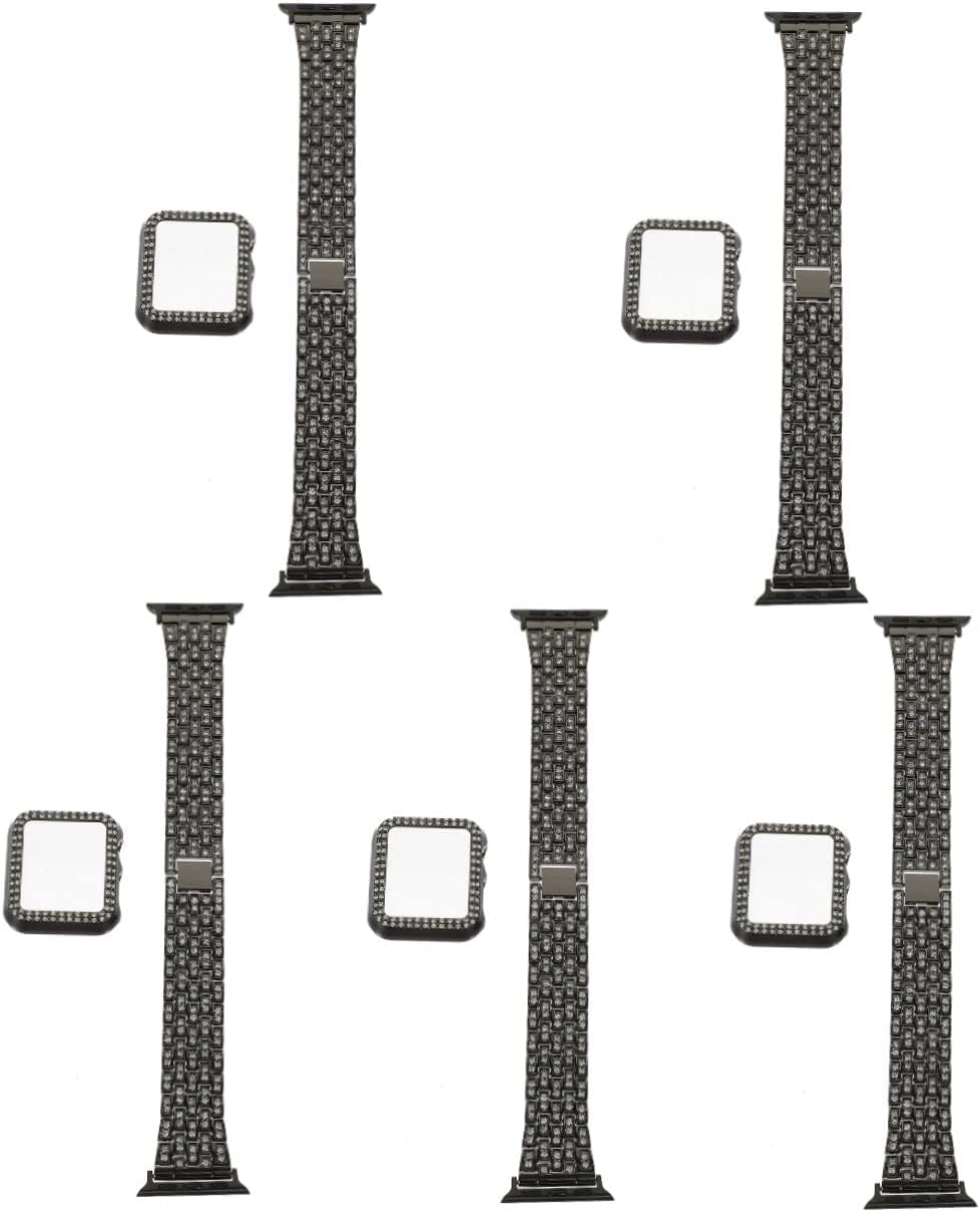 Mikikit Aplple Watch Bands 4 Sets Anti- Decorative Watch Case Band Watchband Anti-Slip Anti-Skid Portable Belt Rhinestone Metal of Replacement Replaceable Strap Slip  Mikikit Blackx5pcs 0.3X3.2X19CMx5pcs 