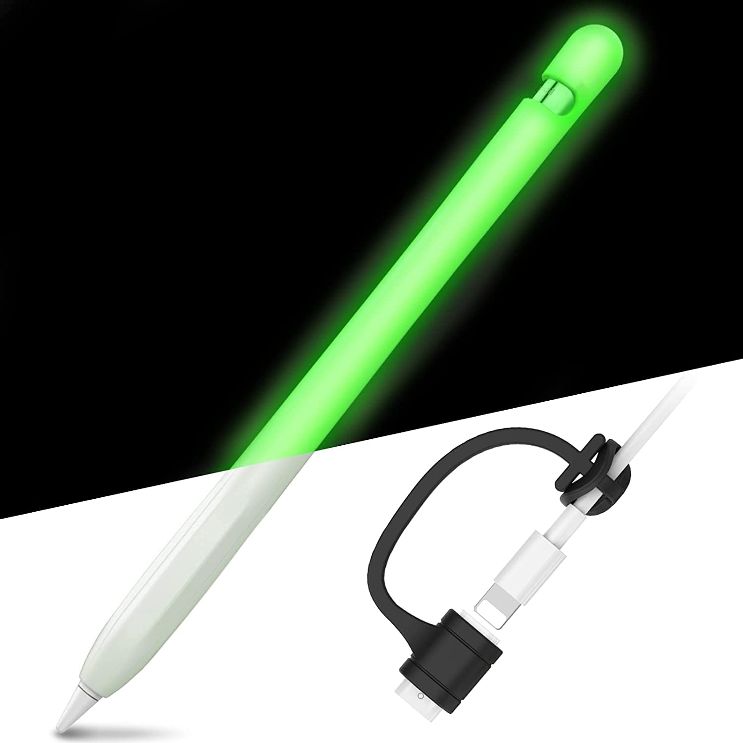 Ahastyle Anti-Slip Case Sleeve Silicone Protective Skin [ Added Cable Adapter Tether Kit] Compatible with Apple Pencil 1St Generation  AHASTYLE Glow Green 1 Pack 