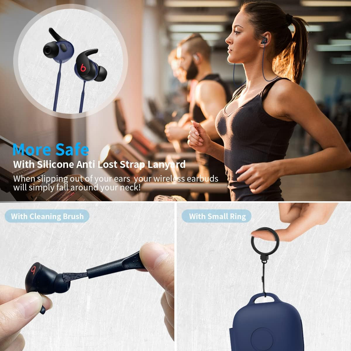 WQNIDE Case Cover for Beats Fit Pro Case 2021 New Earbuds, [5 in 1] Accessory Kit Silicone Protective Skin Sleeve for Beats Fit Pro 2021 Case with Keychain/Anti-Lost Strap/Ring/Brush (Blue)  WQNIDE   