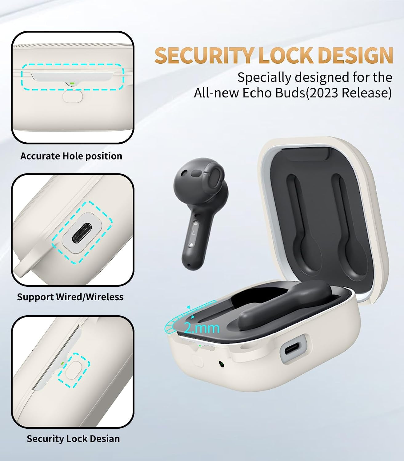 Alquar for All-New Echo Buds(2023 Release) Case Cover, Soft Silicone Protective Scratch Shock Resistant Cover ONLY Compatible with All-New Echo Buds Charging Case with Carabiner(Apricot)  Alquar   