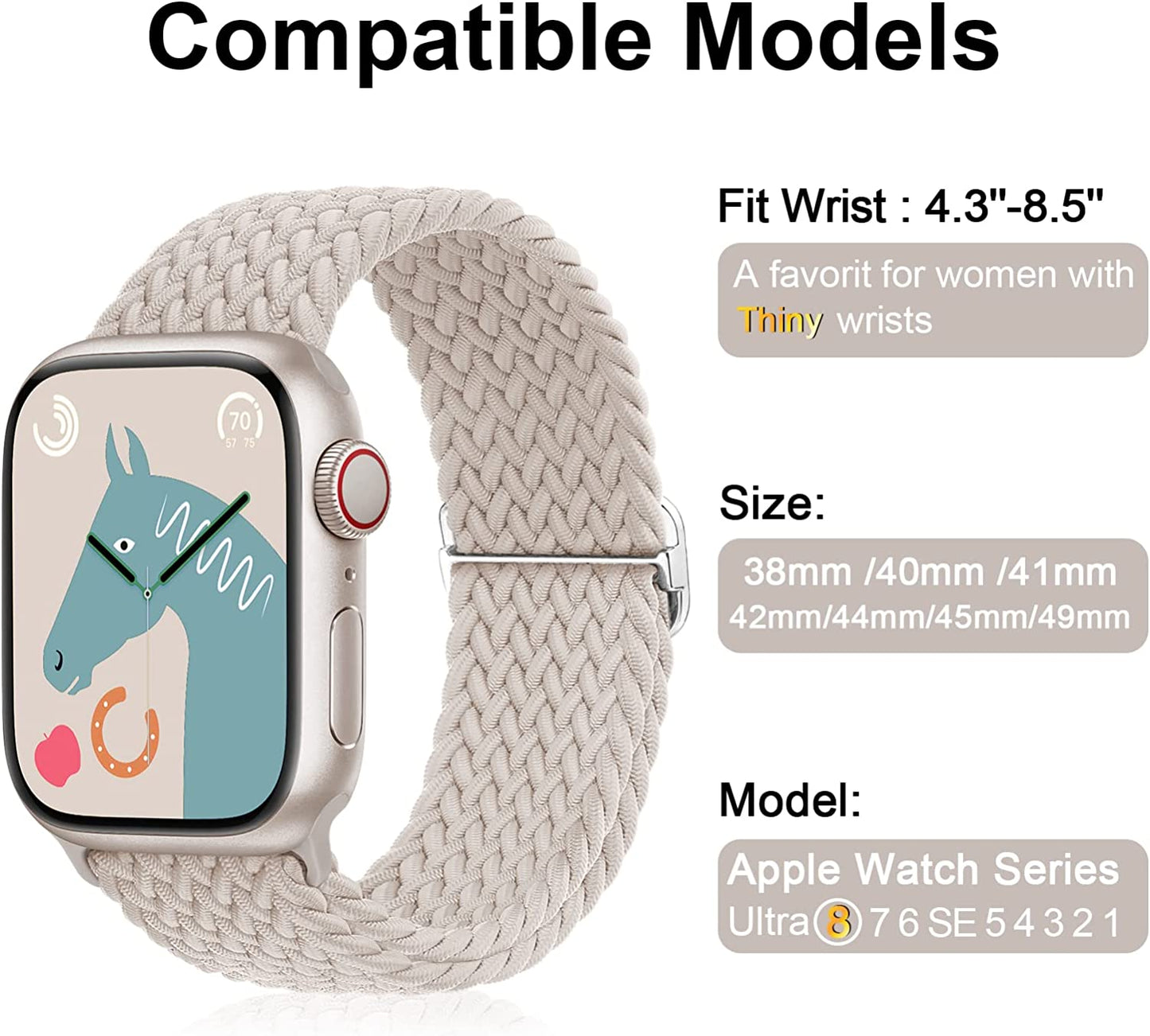 Transjoy Braided Stretchy Adjustable Watch Band for Apple Watch Band 38Mm 40Mm 41Mm 42Mm 44Mm 45Mm for Women Men, Soft Nylon Elastic Straps Solo Loop Wristbands for Iwatch Series 8 7 6 SE 5 4 Ultra  TransJoy   