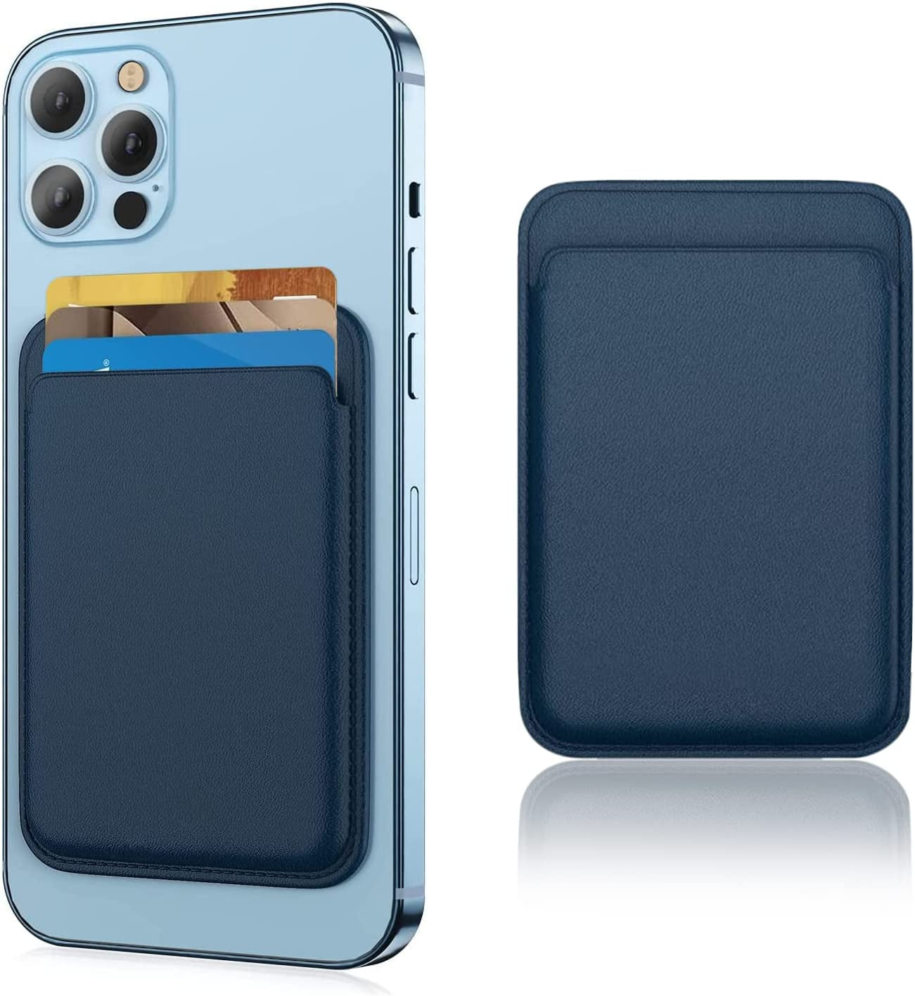 [2 Pack] Magnetic Card Holder Wallet for Iphone 14/13/12 Series with Magsafe, Leather Wallet for Iphone 14 Pro/Pro Max/Plus/14, Mag-Safe Wallet for Iphone 13 Pro/Pro Max/Mini/13/12 Series, Black Blue  iLodn NavyBlue  