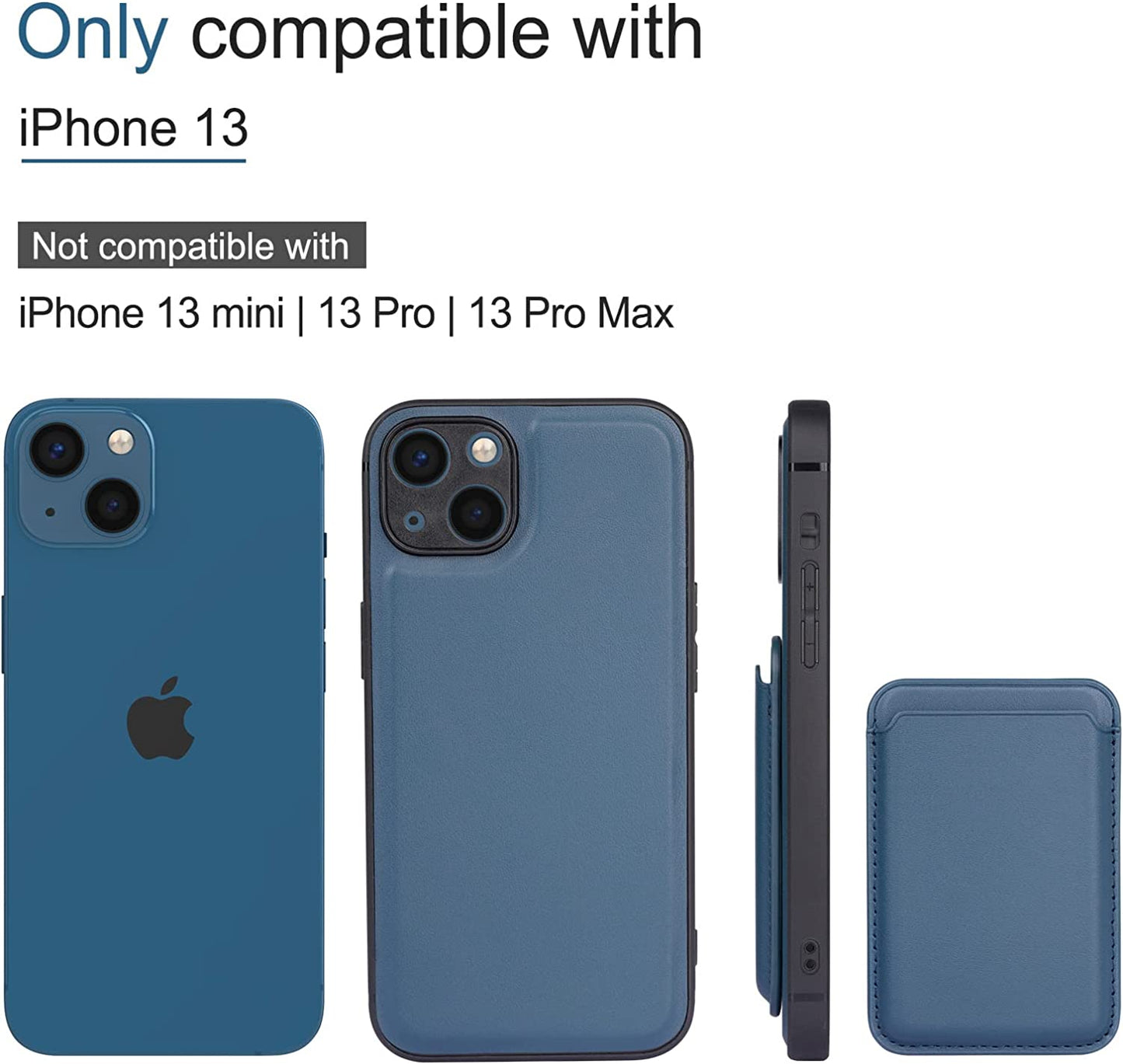 DK177 [2 in 1] Magnetic Leather Case for Iphone 13 + Card Holder Wallet, Magnetic PU Leather Card Holder Shockproof Protective Cover Compatible with Magsafe 6.1 Inch, Blue  DK177   