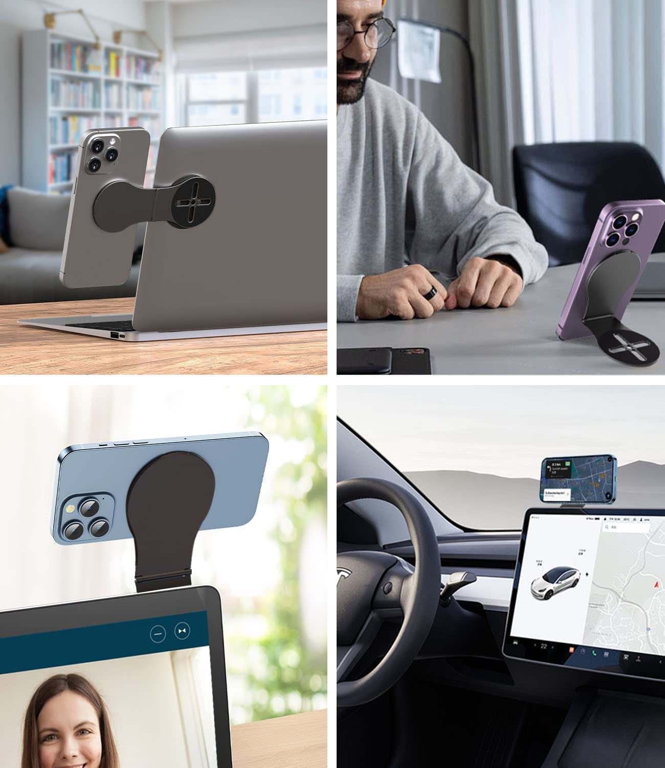 Jkoailiwi Multifunctional Magnetic Phone Holder for Laptop/Continuity Camera/Tripod/Tesla, Foldable Monitor Slim Side Webcam Mount, Portable Desktop Kickstand for Magsafe Iphone 14/13/12 & All Phones  Jkoailiwi   