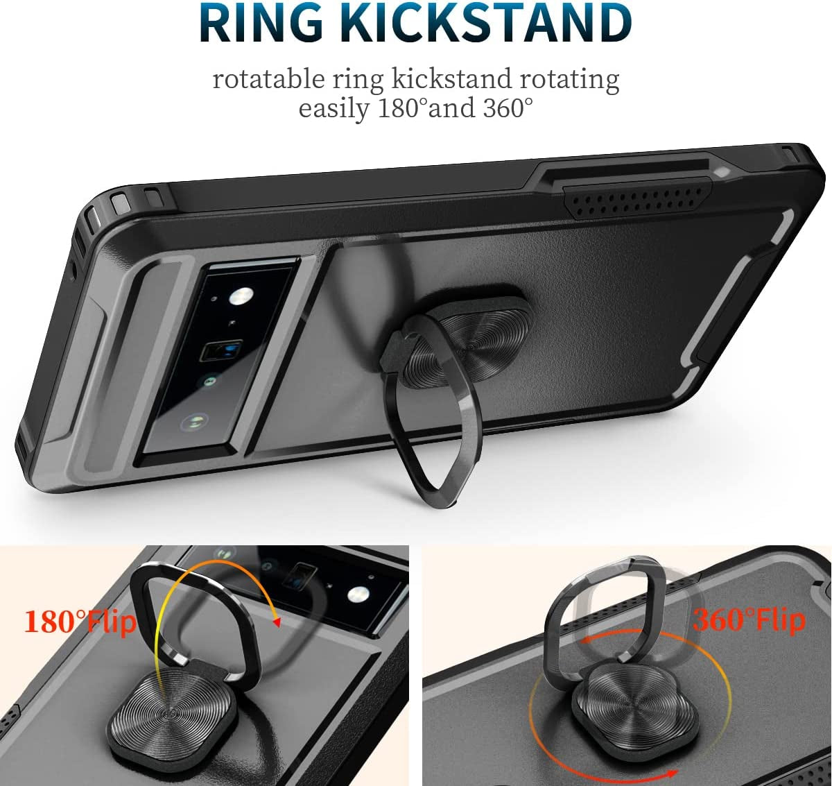 Petocase for Google Pixel 6 Pro Case Heavy Duty Full Body Shockproof Kickstand with 360°Ring Holder Support Car Mount Hybrid Bumper Silicone Hard Back Cover for Google Pixel 6 Pro 2021 6.71" Black  Petocase   