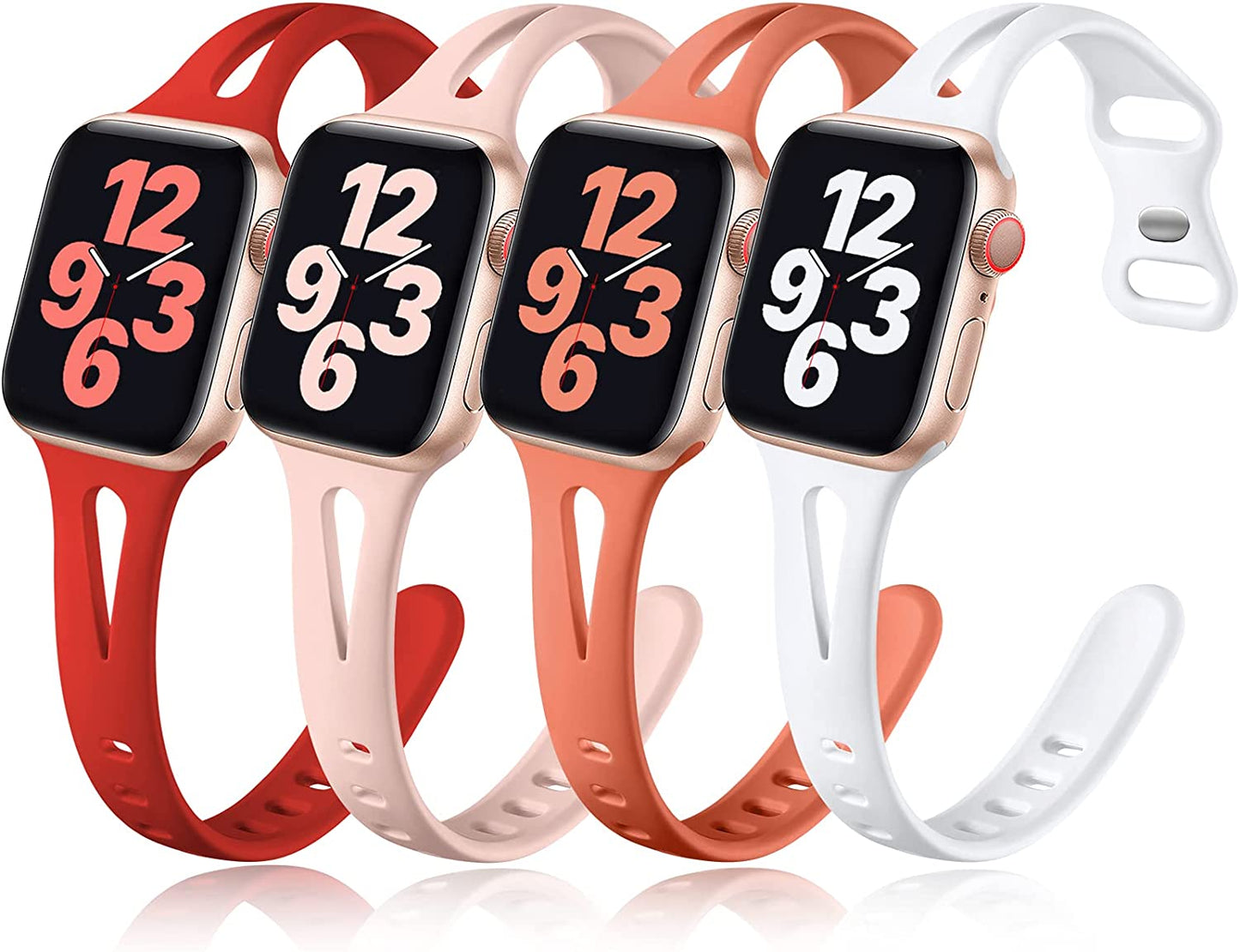 Getino Compatible with Apple Watch Band 40Mm 38Mm 41Mm Iwatch Series 8 7 6 5 4 3 2 1 SE for Women Men, Stylish Durable Silicone Slim Sport Watch Bands, 4 Pack, Cyan/Lake Blue/Starlight/Grayish Purple  Getino Coral/Blight Red/Pink Sand/White 42mm/44mm/45mm/49mm 