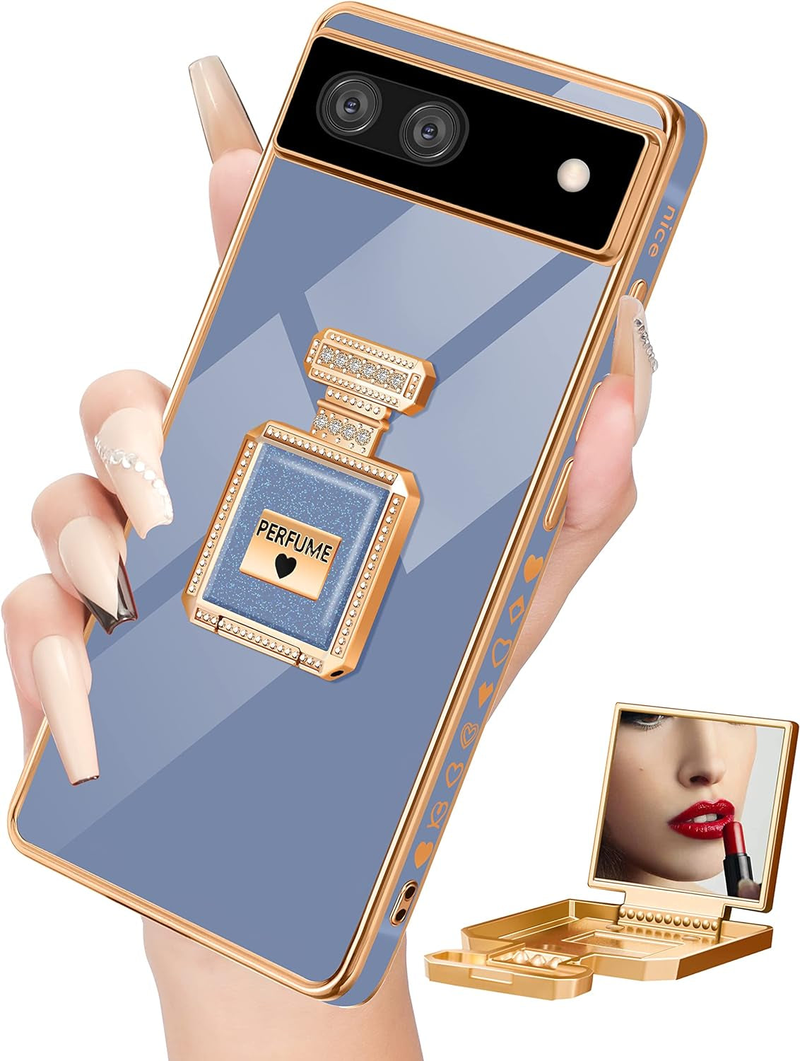 Buleens for Pixel 6 Pro Case with Metal Perfume Bottle Mirror Stand,Cute Women Girly Heart Cases for Google Pixel 6 Pro Case, Elegant Luxury Phone Cover for Pixel 6 Pro Phone Case 6.7''Sierra Blue  Buleens Dark Blue For Google Pixel 6A 