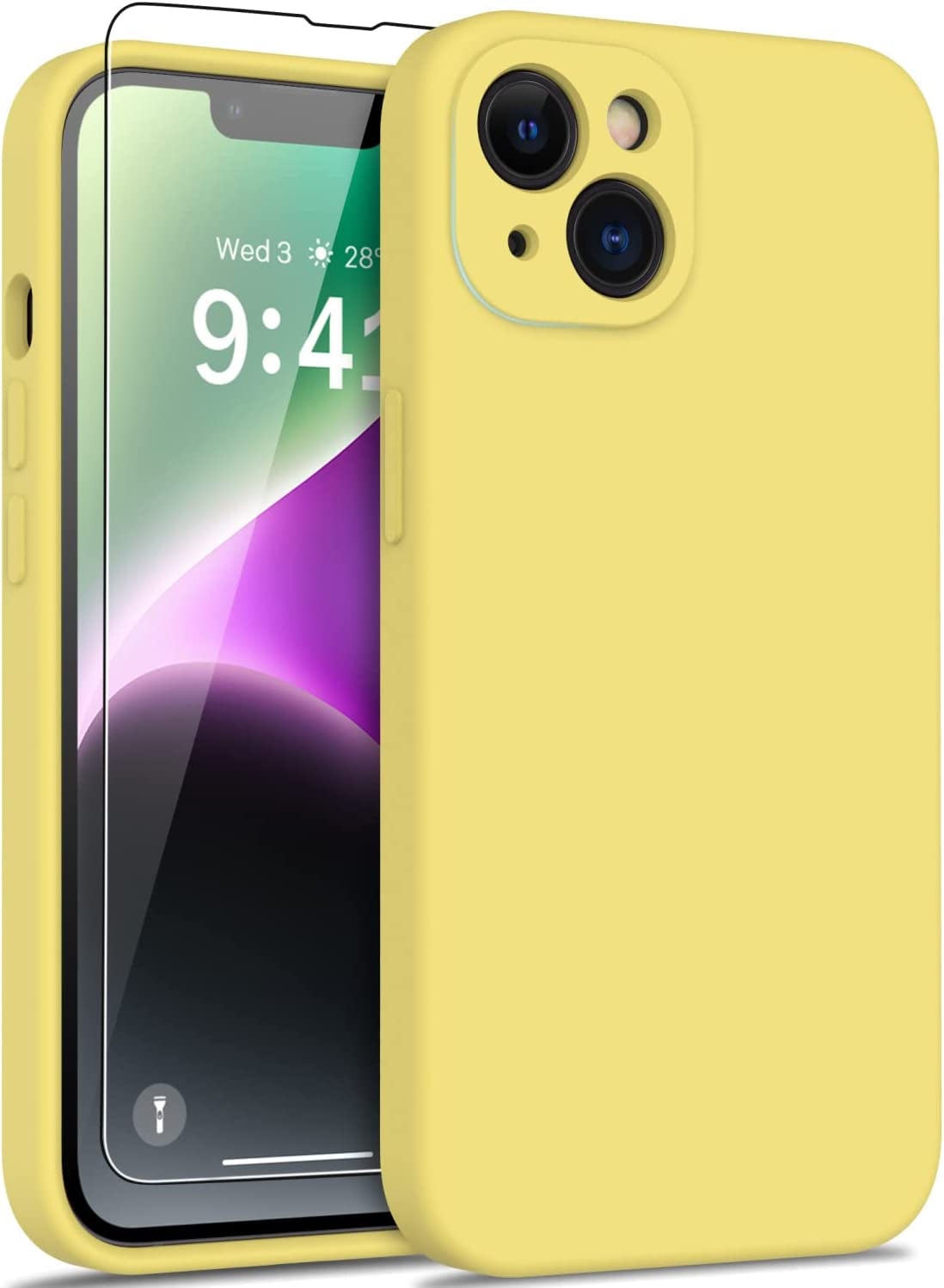 DEENAKIN Iphone 14 Case with Screen Protector,Enhanced Camera Cover,Passing 16Ft Drop Tested Soft Silicone Gel Rubber,Slim Fit Protective Phone Case for Iphone 14 6.1" Ash Grey  DEENAKIN Yellow  