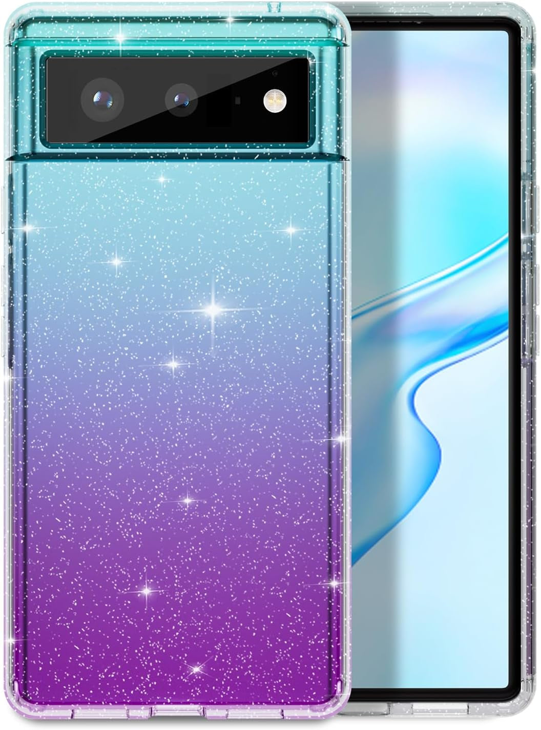 Btscase Gold Glitter Marble - Slim Shockproof Protective Cover for Google Pixel 6 (2021) - Blue/Drift Sand  Btscase Blue Purple  