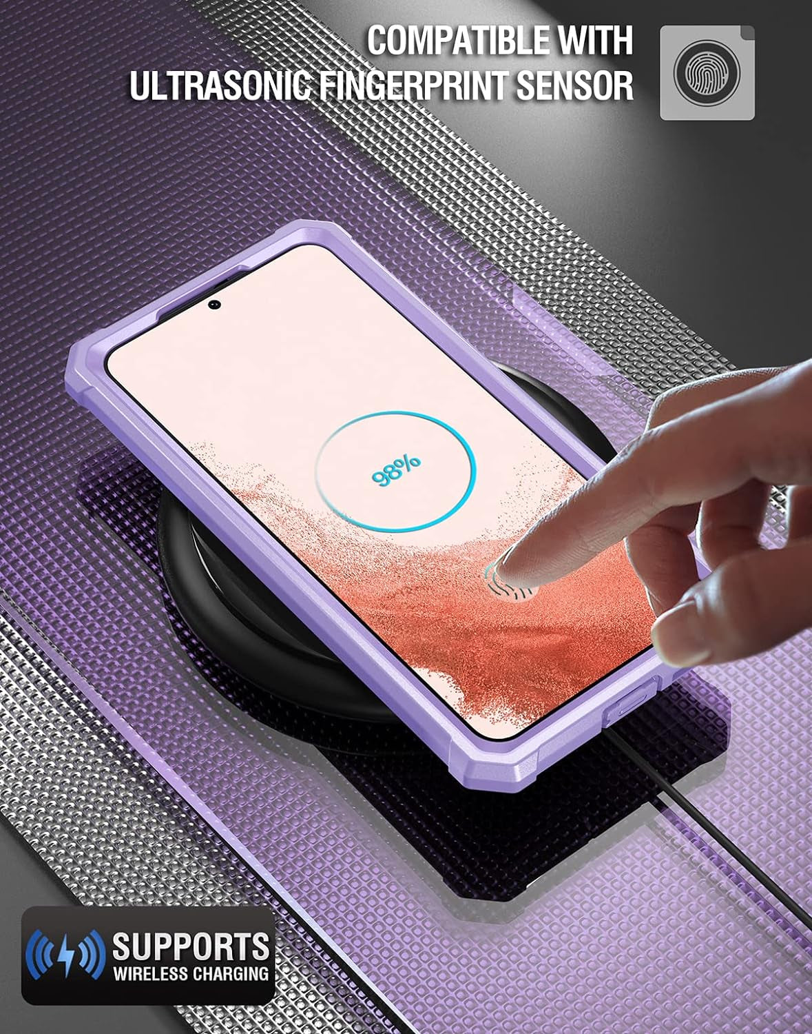 Poetic Guardian Case for Samsung Galaxy S22+ plus 5G 6.6" (2022) [6FT Mil-Grade Drop Tested], Built-In Screen Protector Work with Fingerprint ID, Full Body Rugged Shockproof Cover Case, Purple/Clear  Poetic   