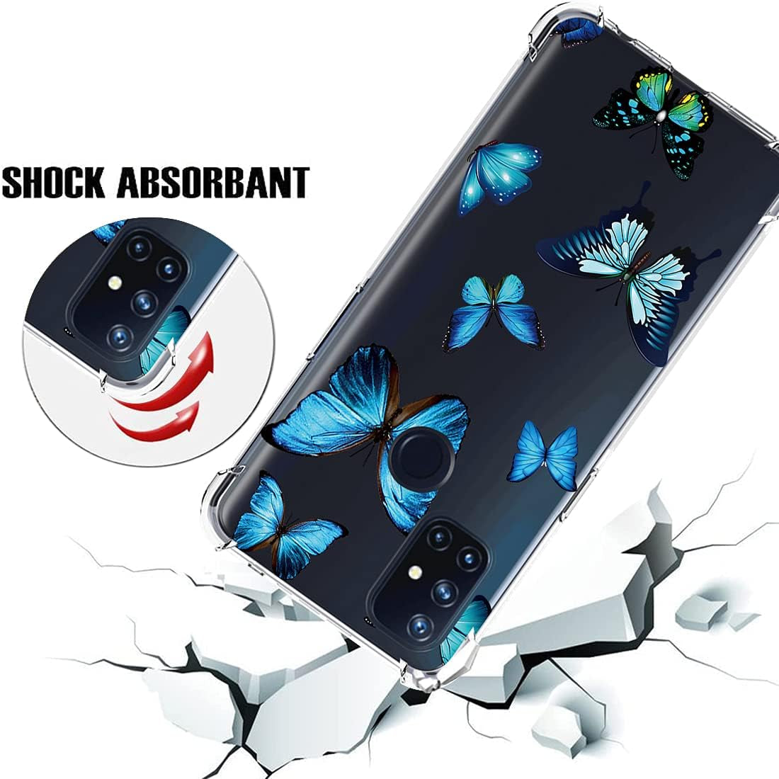 Vokuha for Oneplus Nord N10 5G Case, Oneplus N10 5G Case for Girls, Clear Slim Shockproof Pattern Soft Flexible TPU Rubber Back Phone Protective Cover Cases for Oneplus Nord N10 5G (Blue Butterfly)  Vokuha   