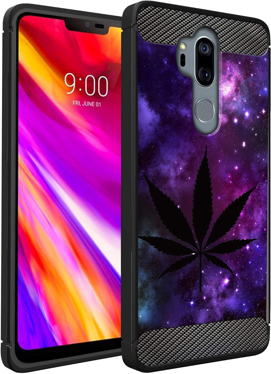 Casesondeck Case Compatible with [LG G7 Thinq | LG G7] LG G7 Design Case, Slim Black Flexible Sleek Shock Protection TPU Case (Pink Galaxy Stars)  CasesonDeck Purple Leaf Galaxy  