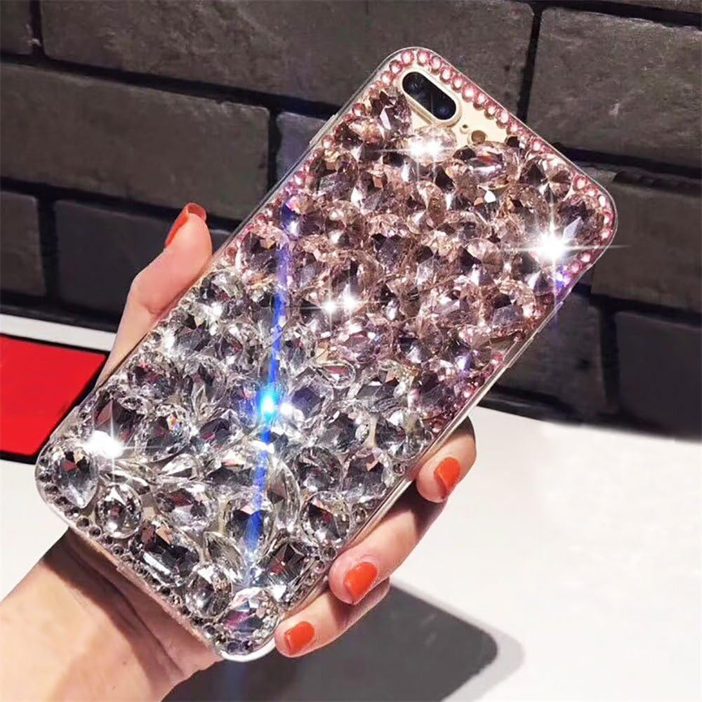 Case for LG G6,Luxury 3D Handmade Sparkle Stunning Stones Crystal Rhinestone Bling Full Diamond Gemstone Glitter Case for LG G6(A Full Black)  RB-CASE C Diamond-Pink/White  