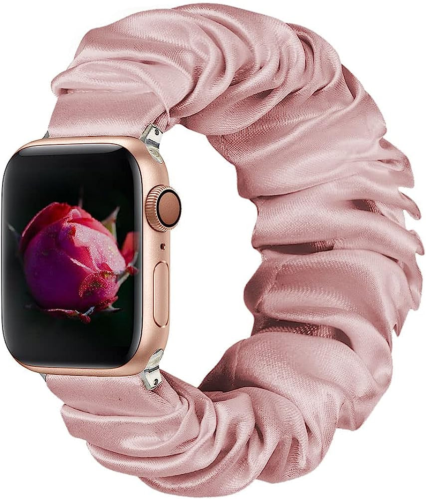 BMBMPT Scrunchie Elastic Watch Band Compatible with Apple Watch Band 38Mm 40Mm 41Mm 42Mm 44Mm 45Mm Cloth Soft Pattern Printed Fabric Wristband for Iwatch Series 8 7 6 5 4 3 2 1 SE  BMBMPT D-Pink 42mm/44mm/45mm Small size 